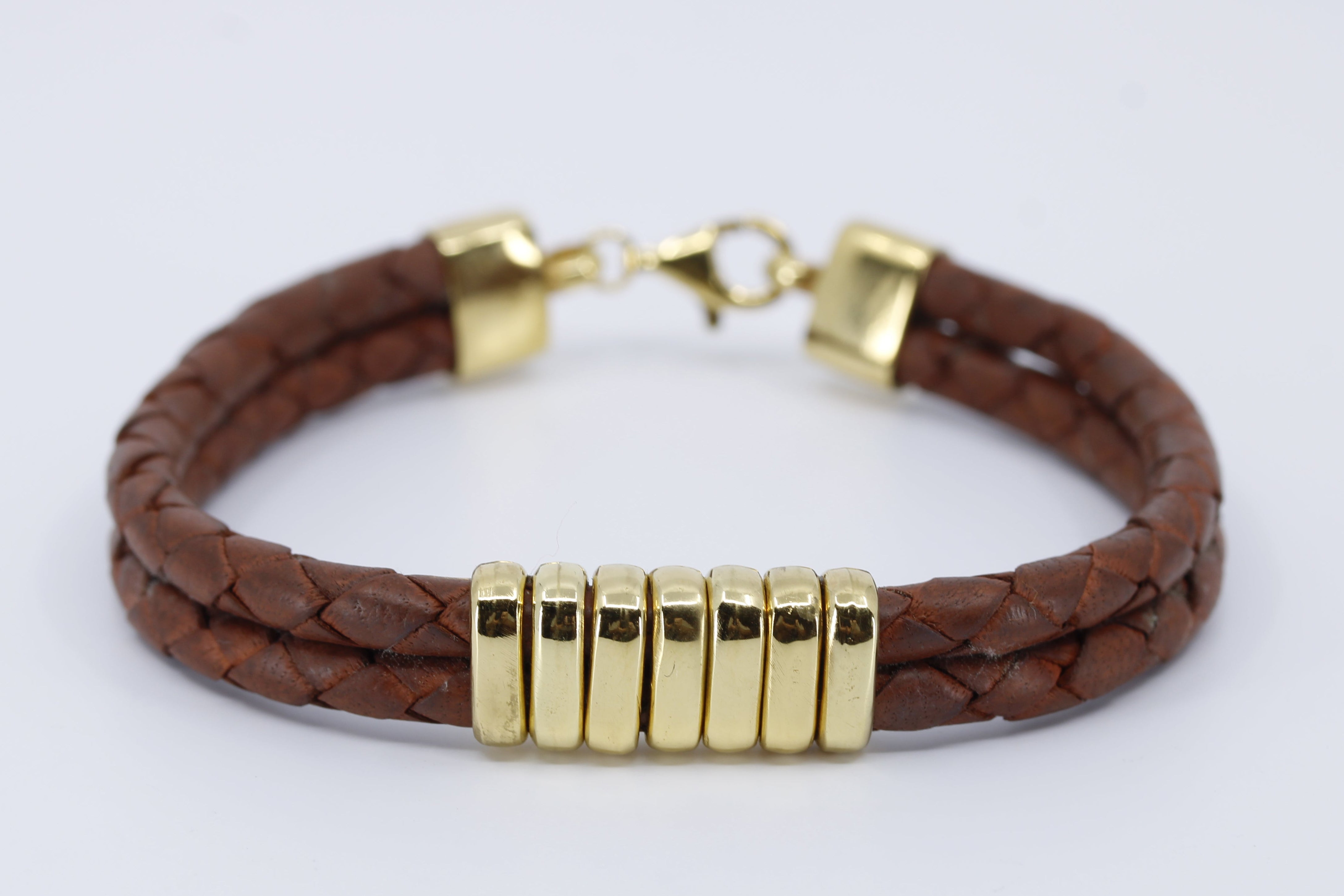 NOVA Braided Leather Bracelet with 18K Gold Vermeil Station Accent