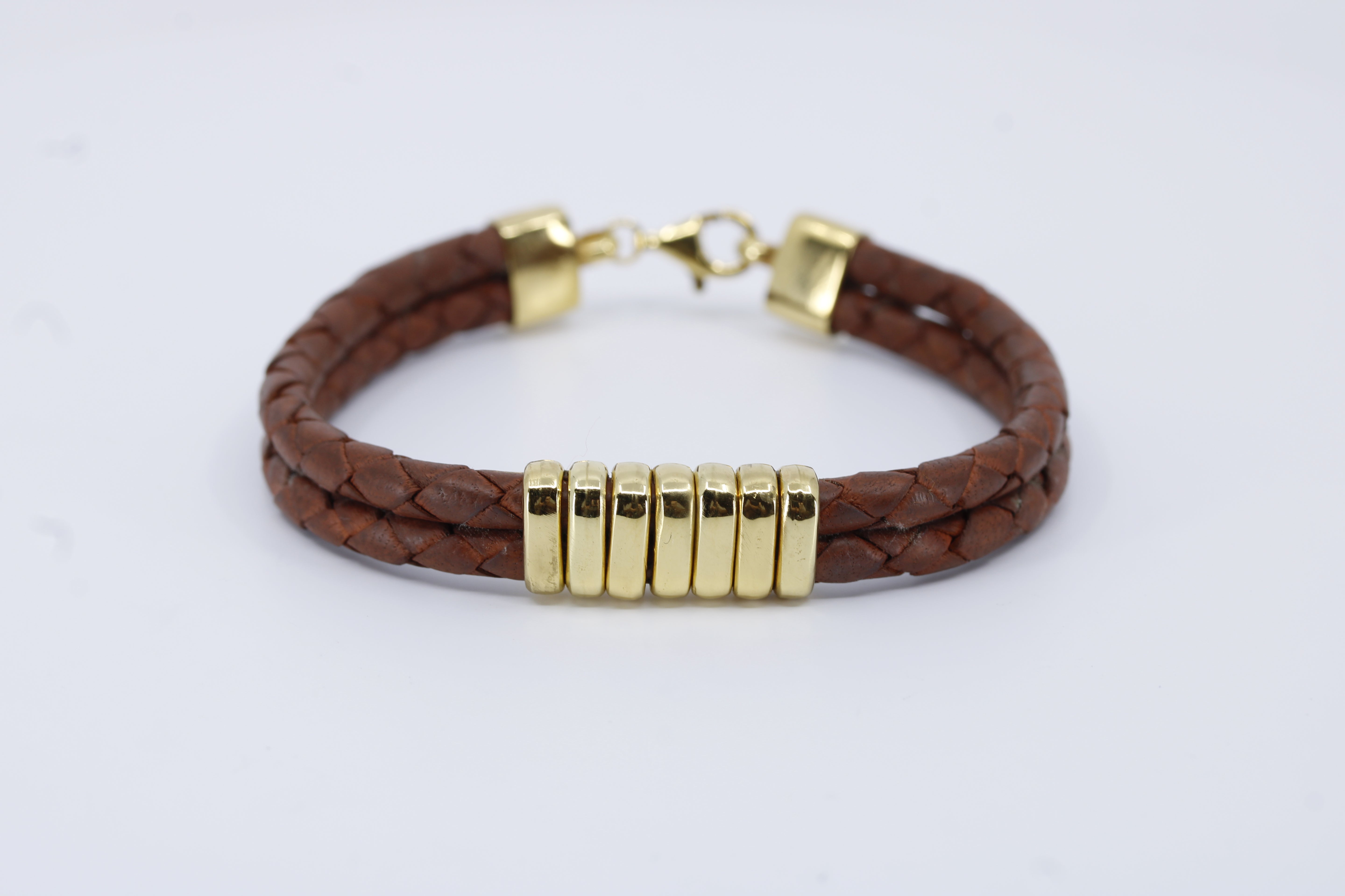Braided Leather Bracelet with 18K Gold Vermeil Station Accent