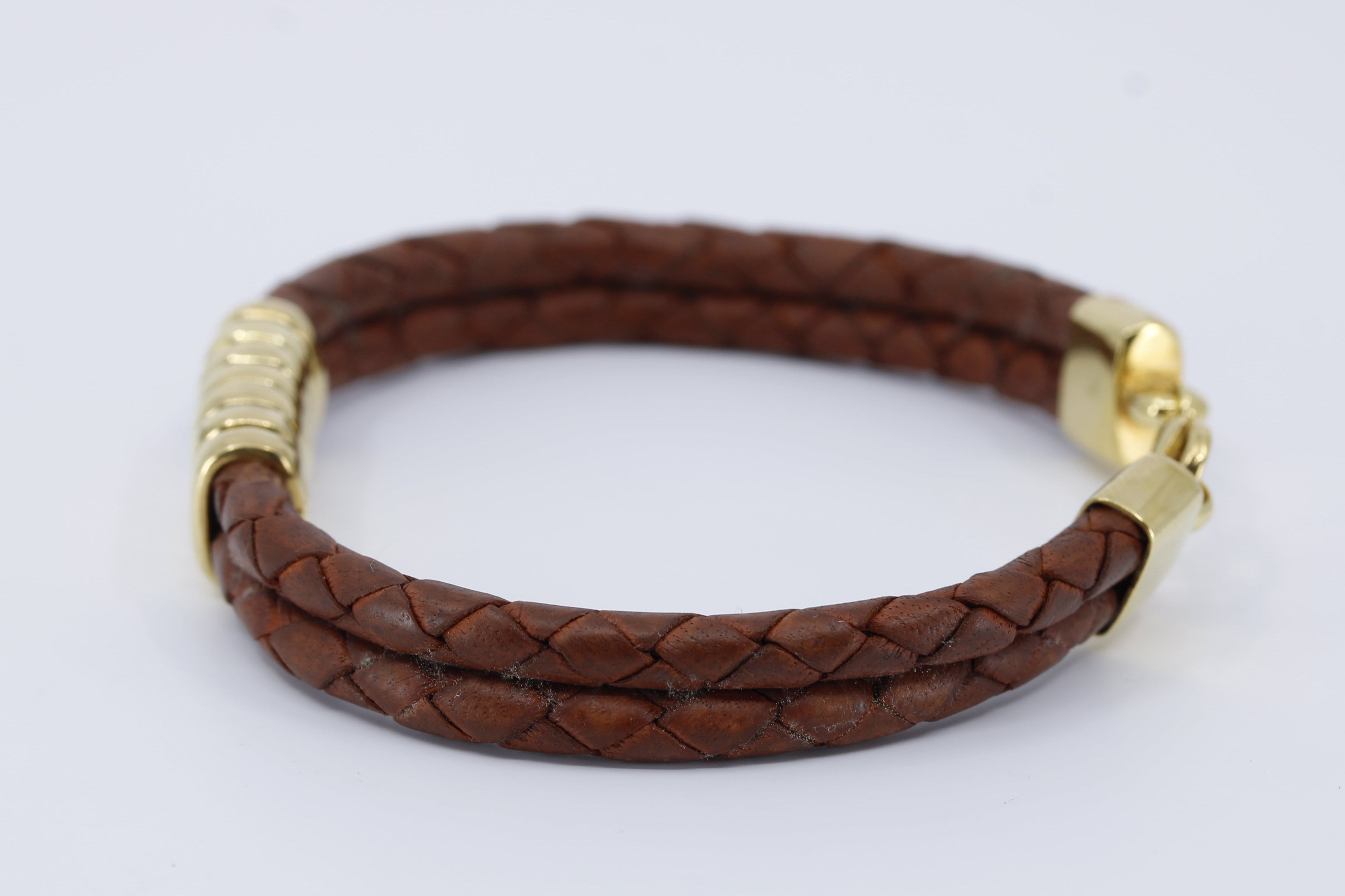 NOVA Braided Leather Bracelet with 18K Gold Vermeil Station Accent