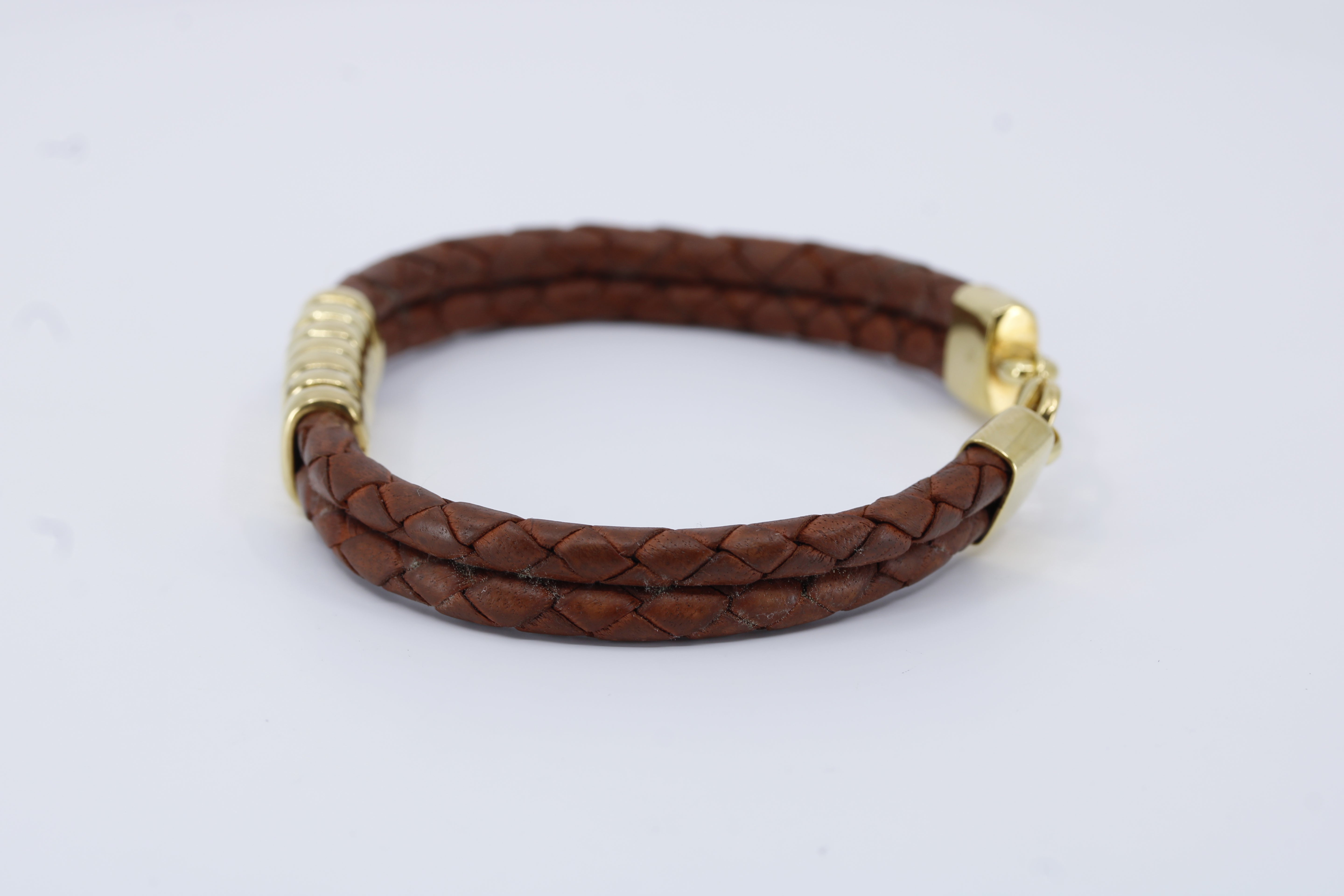 Braided Leather Bracelet with 18K Gold Vermeil Station Accent