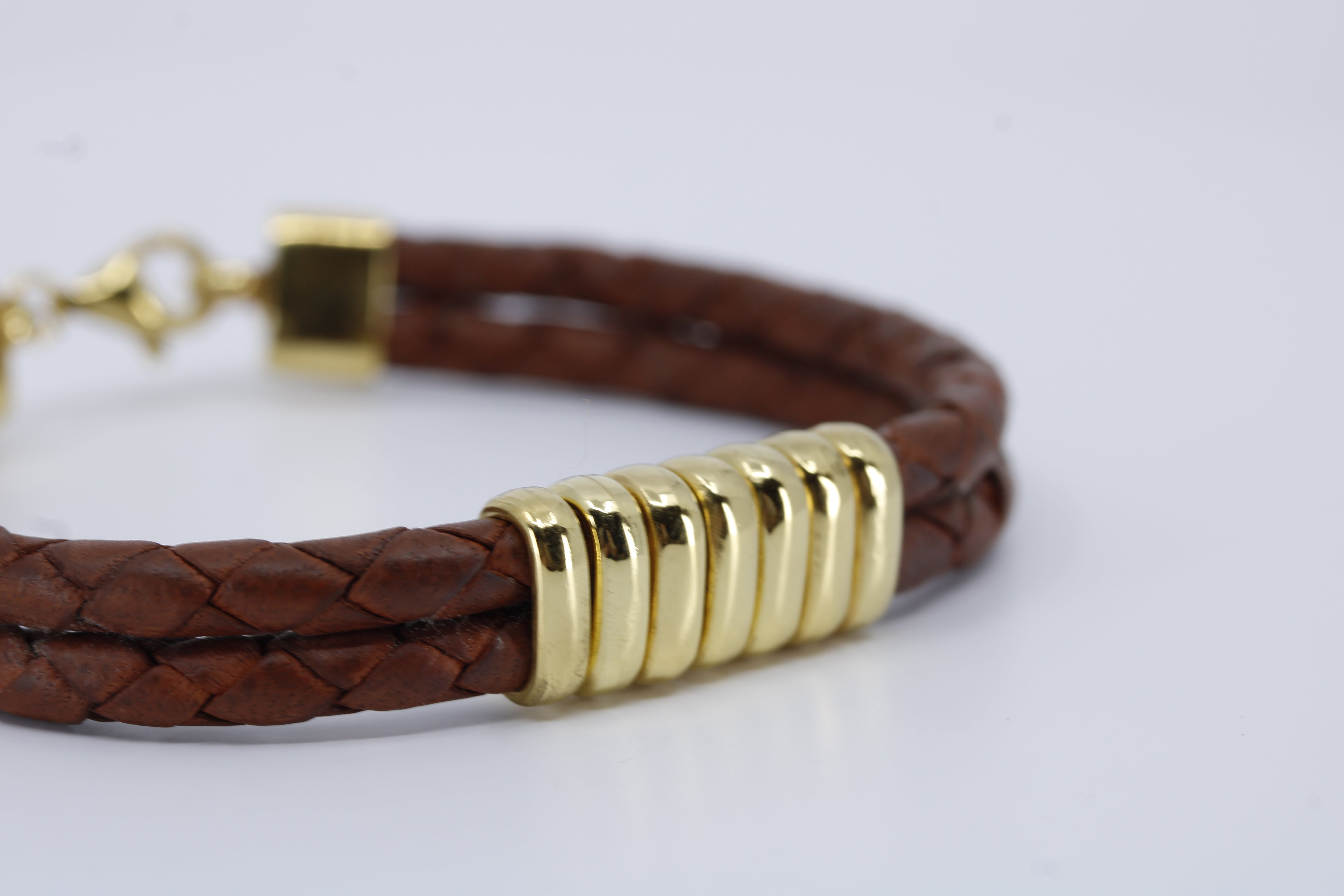 Braided Leather Bracelet with 18K Gold Vermeil Station Accent
