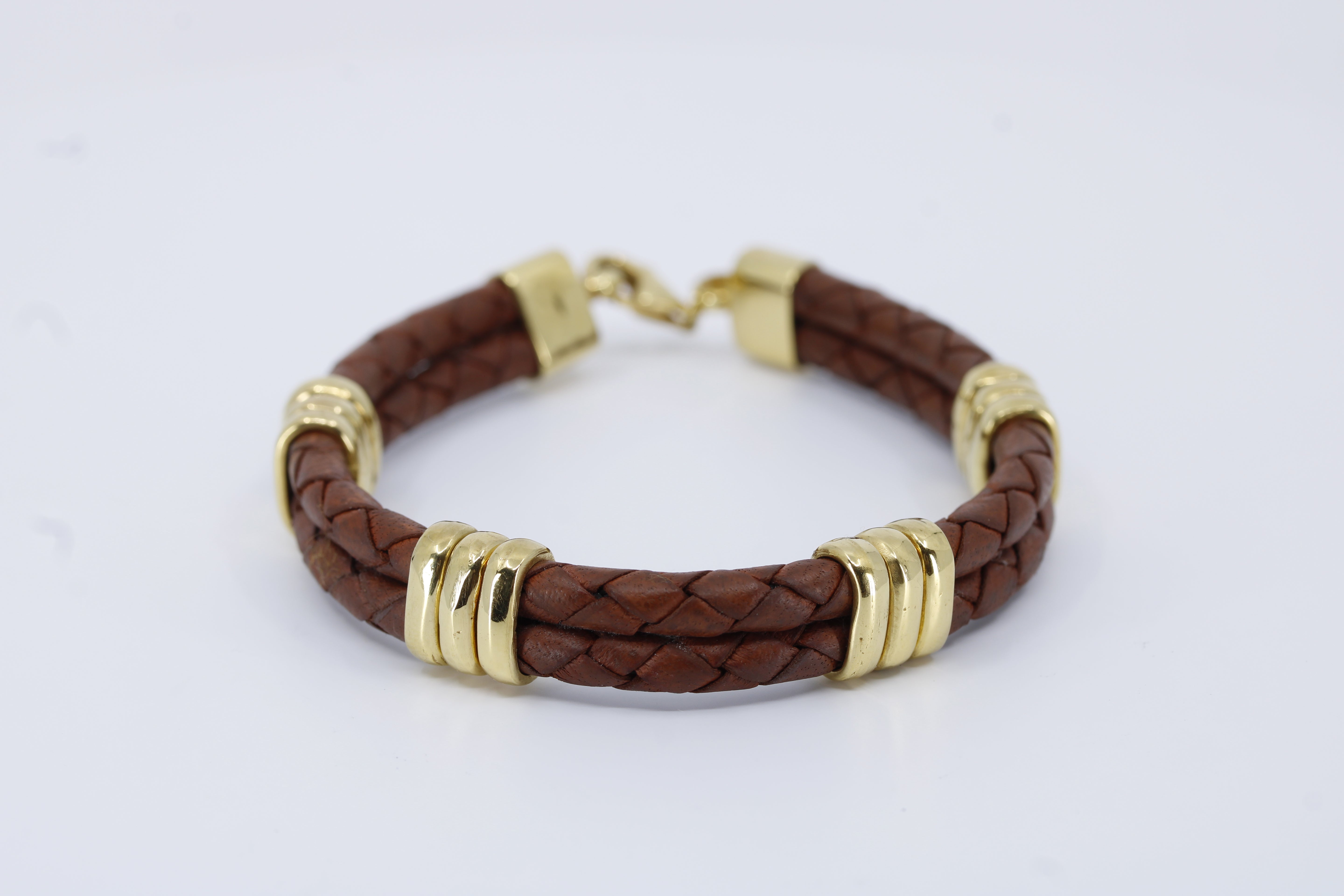 Braided Leather Bracelet with 18K Gold Vermeil Tri Accent