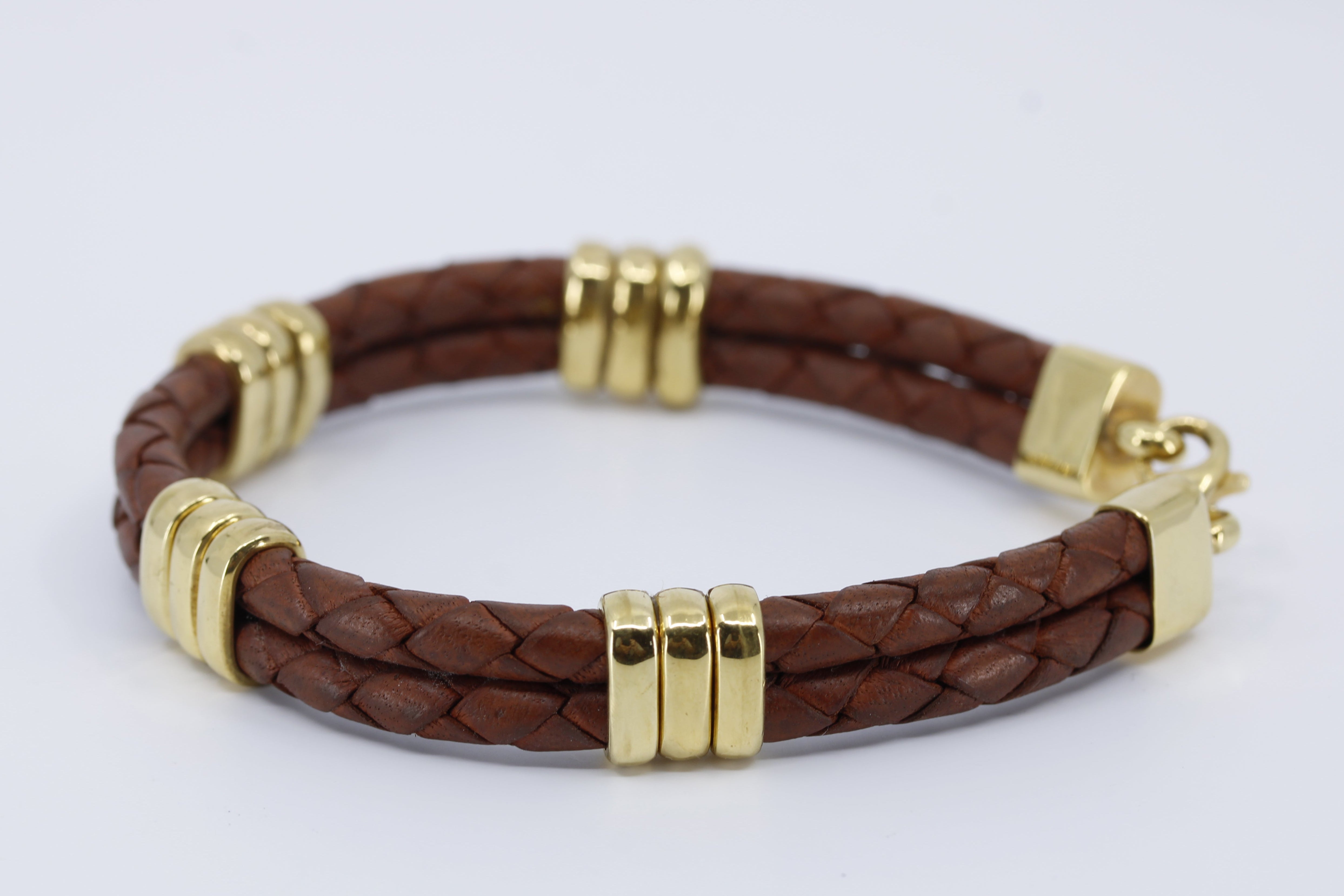 NOVA Braided Leather Bracelet with 18K Gold Vermeil Tri Accent