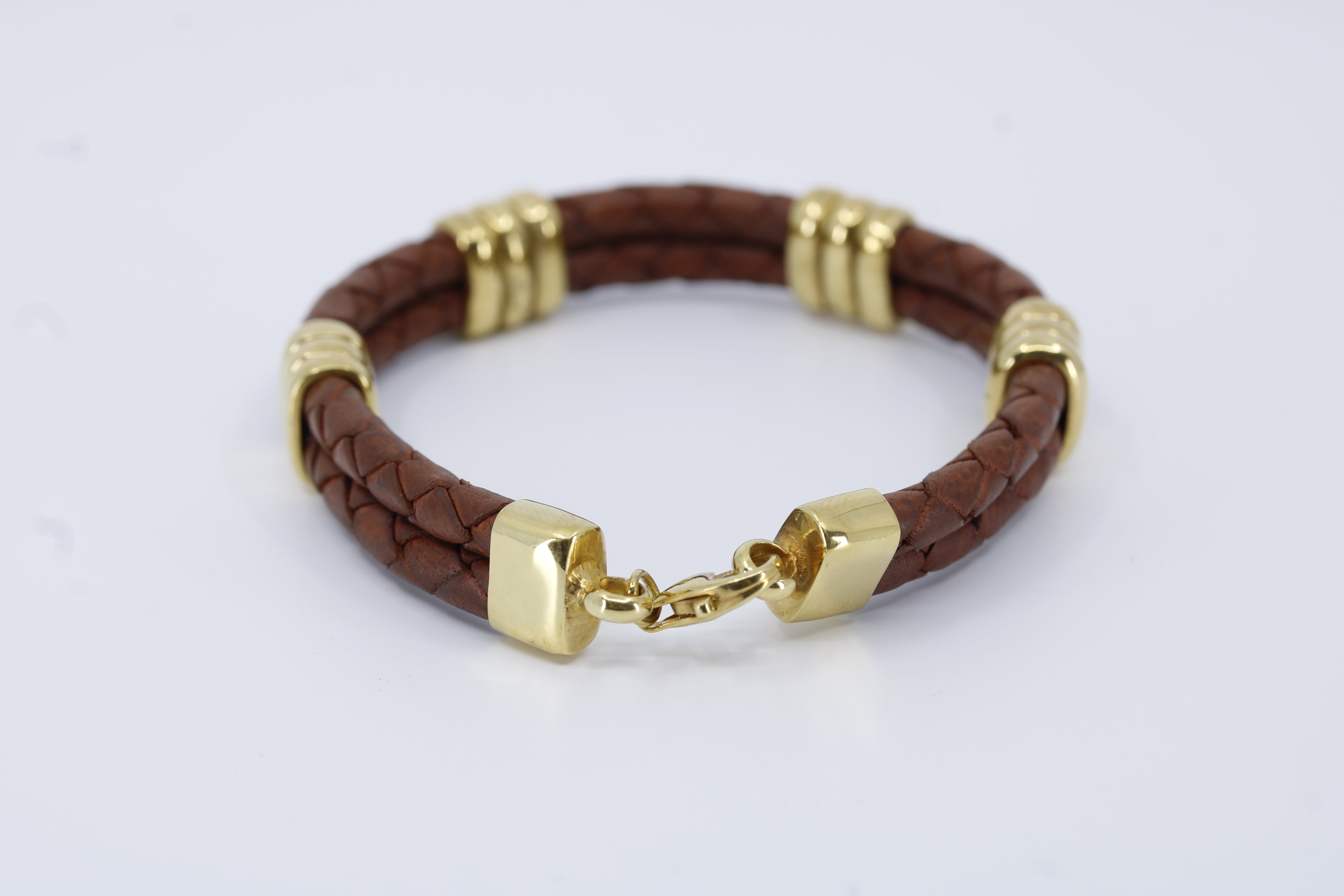 Braided Leather Bracelet with 18K Gold Vermeil Tri Accent