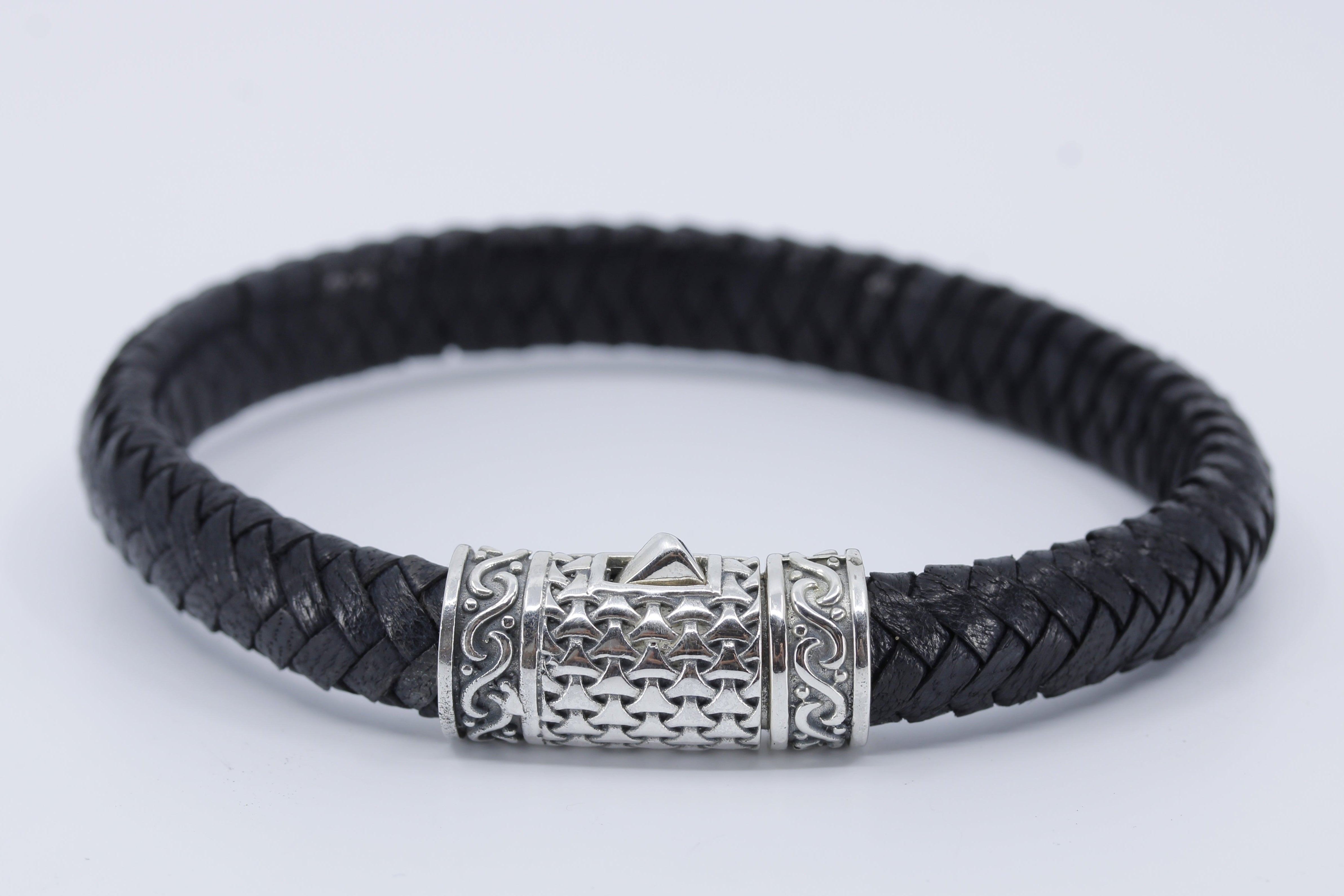 NOVA  Braided Leather Bracelet with Engraved Barrel