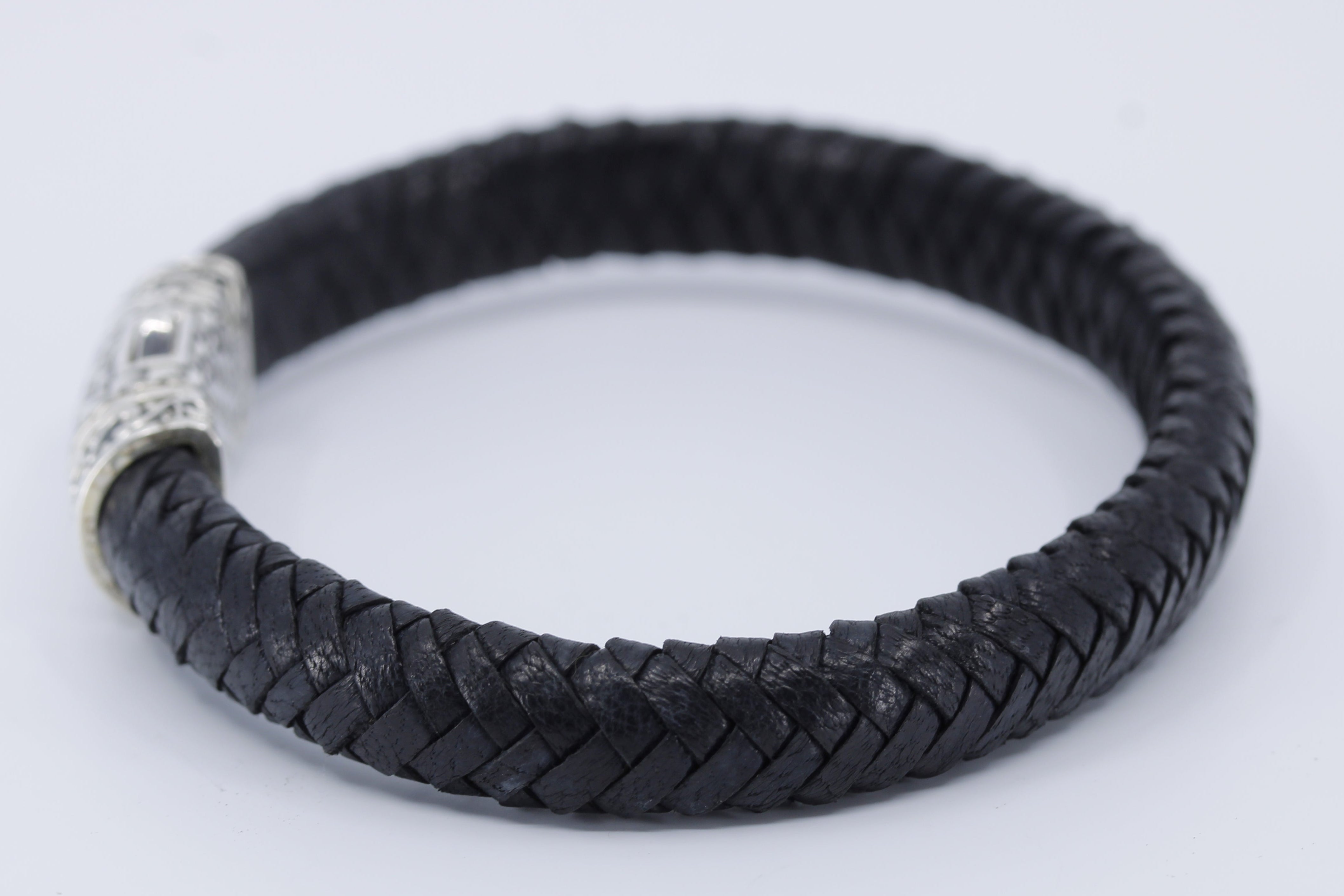 NOVA  Braided Leather Bracelet with Engraved Barrel