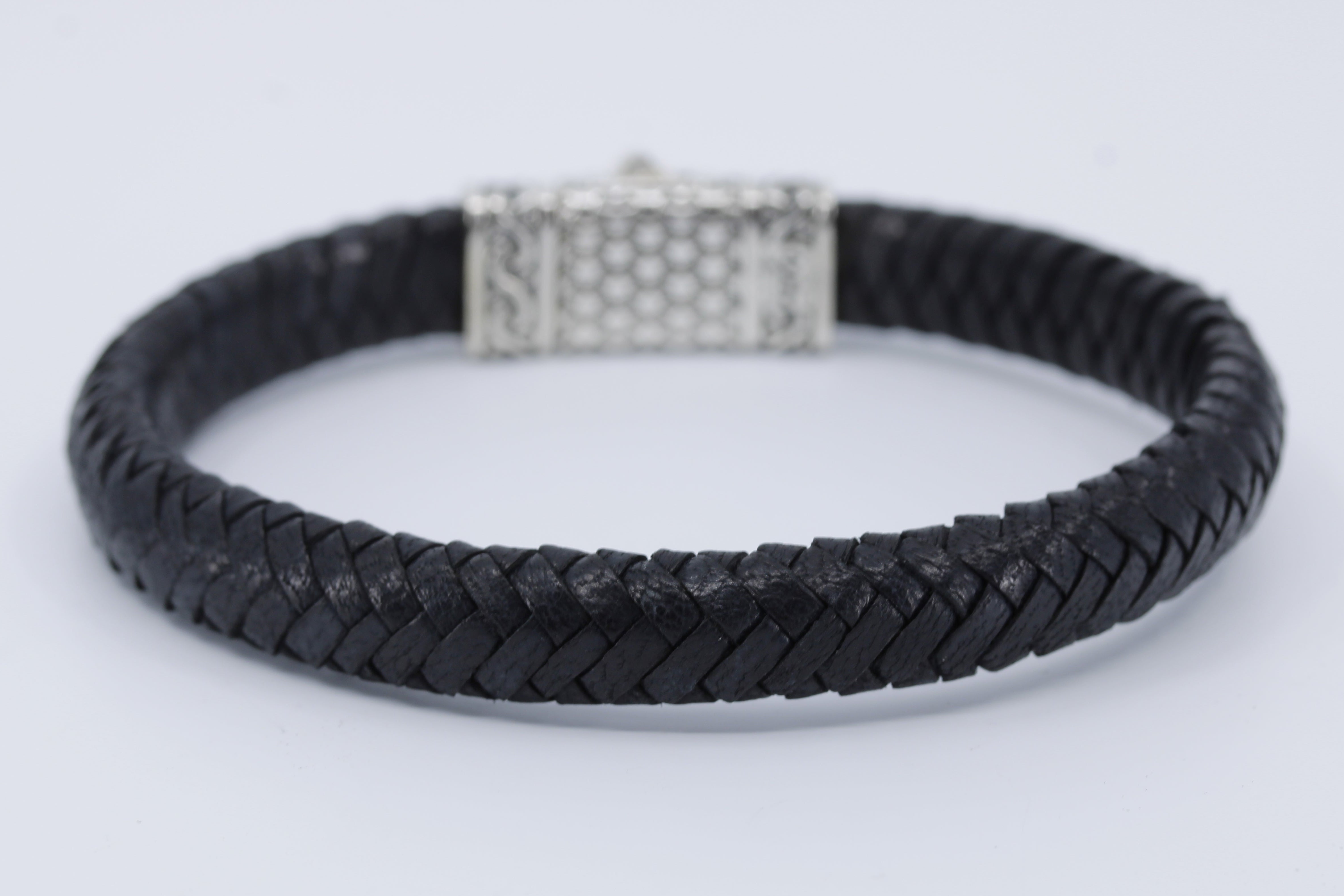 NOVA  Braided Leather Bracelet with Engraved Barrel