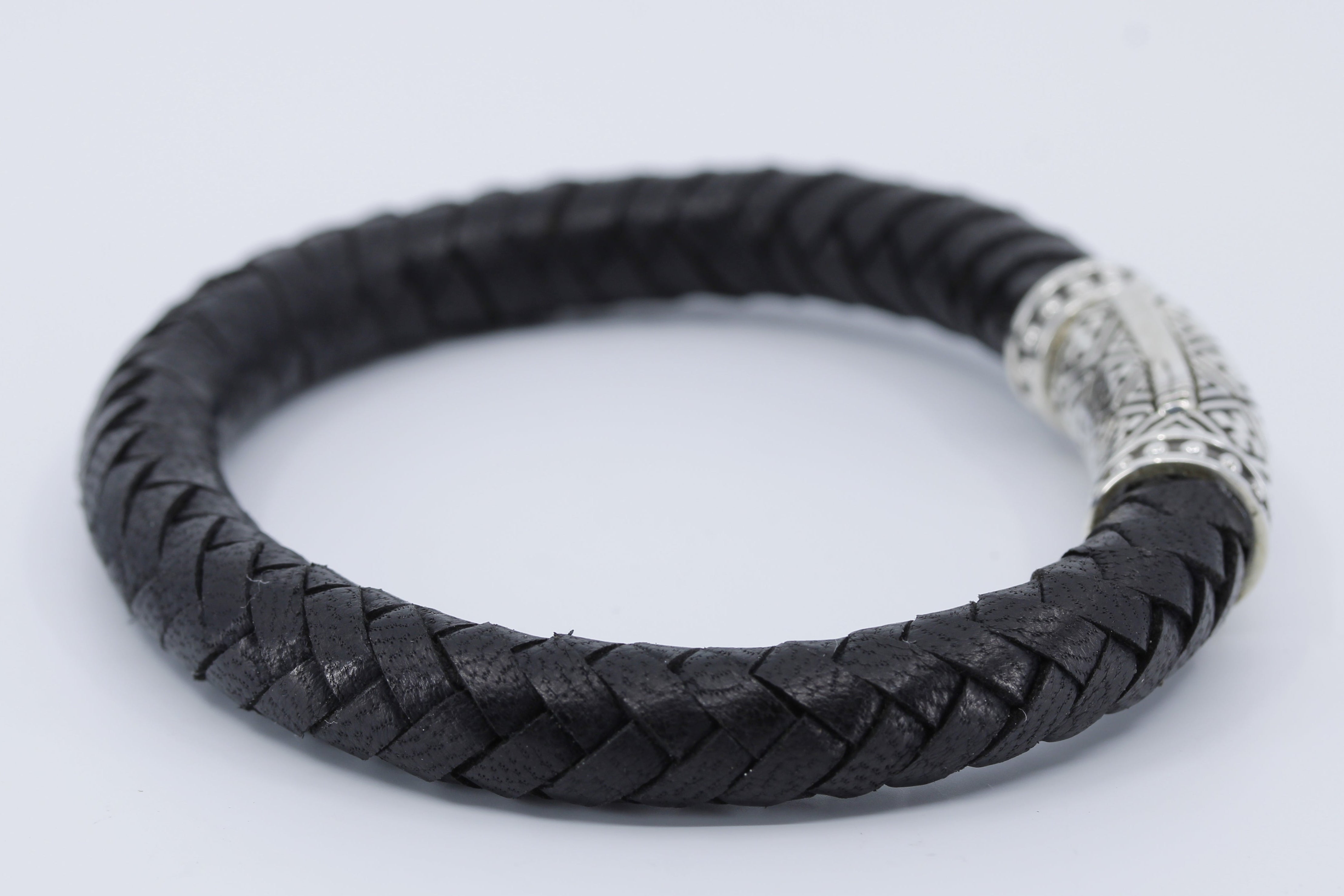 NOVA  Braided Leather Bracelet with Lattice Barrel