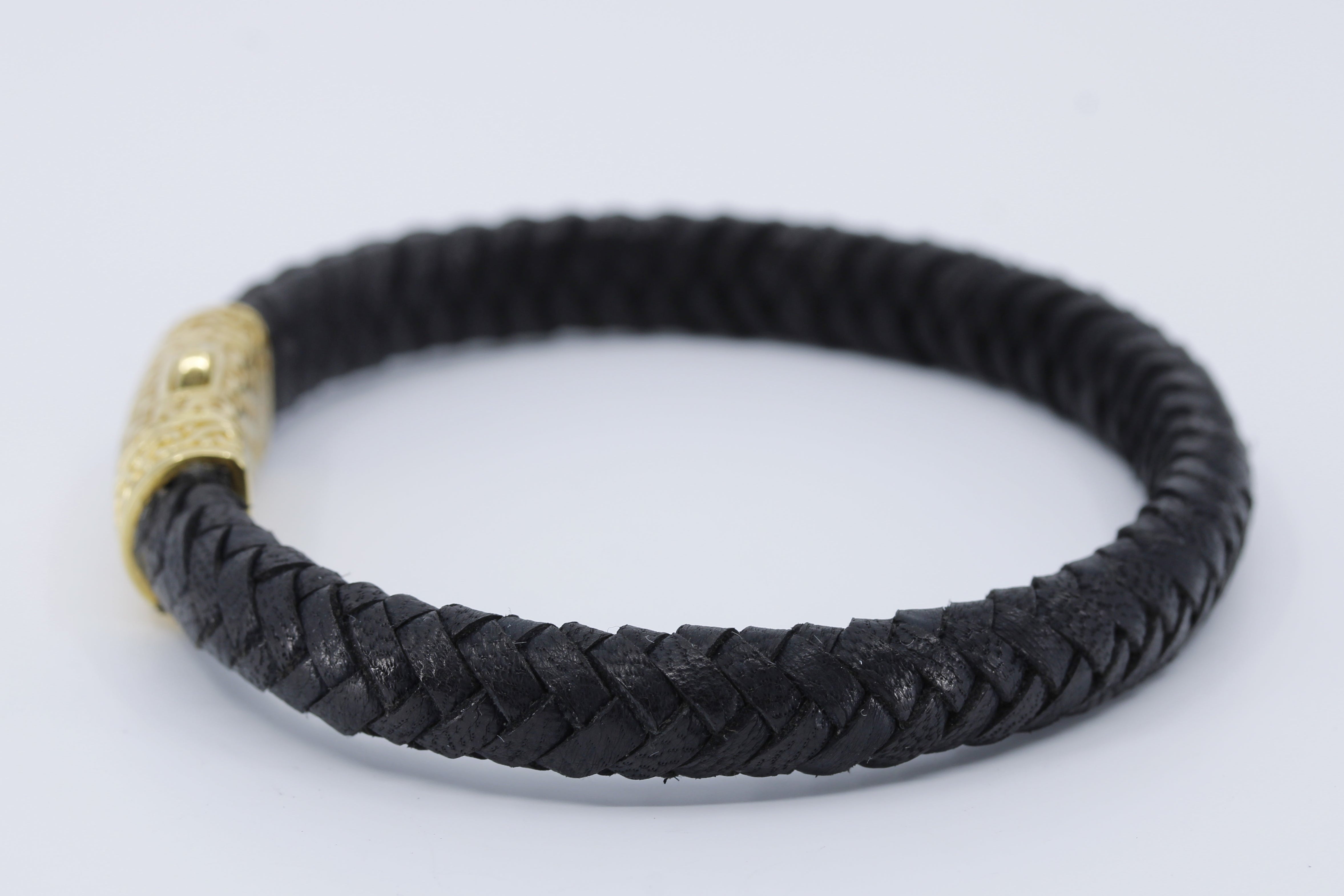 NOVA Braided Leather Bracelet with 18K Gold Vermeil Engraved Barrel
