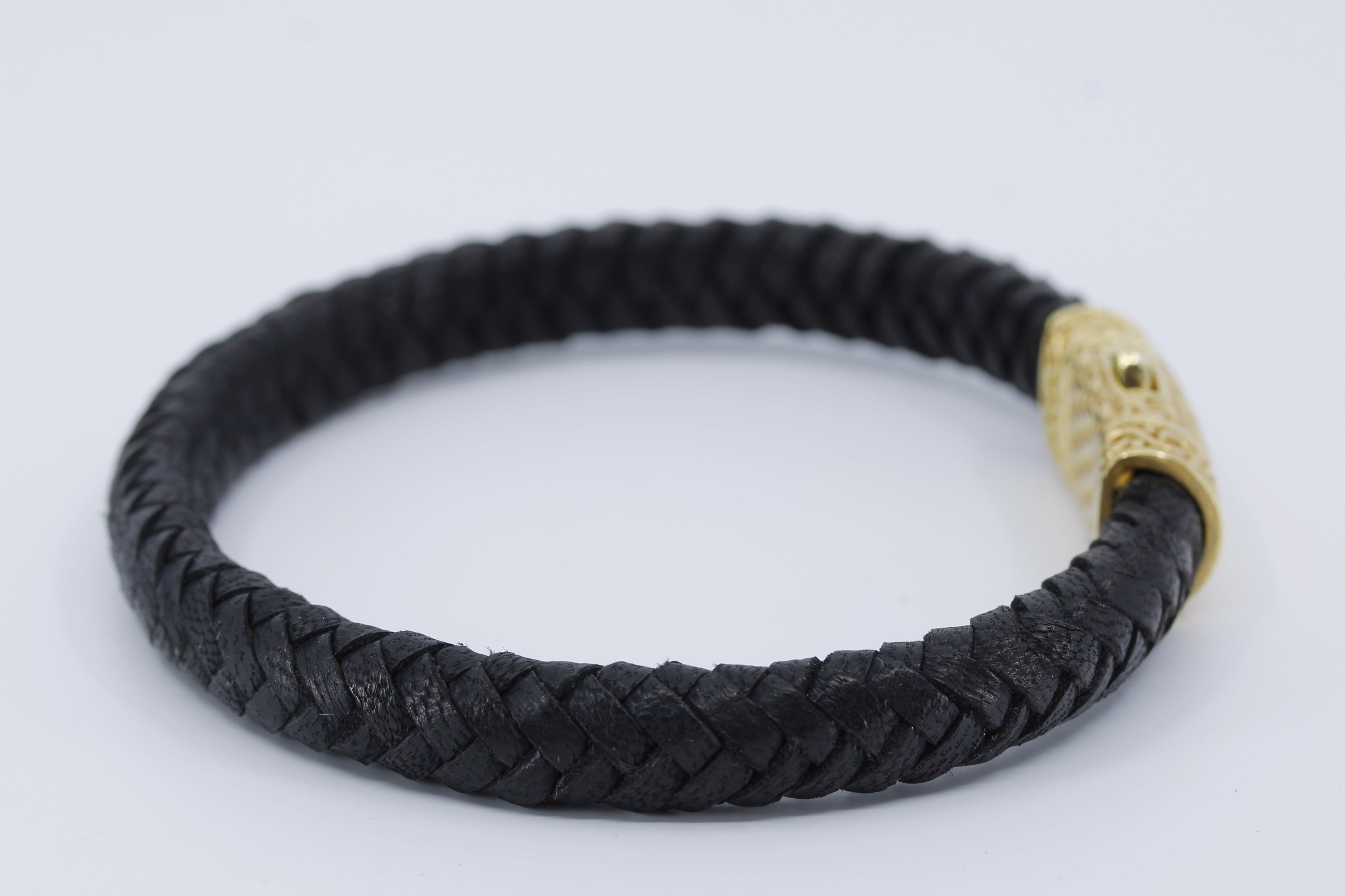 NOVA Braided Leather Bracelet with 18K Gold Vermeil Engraved Barrel