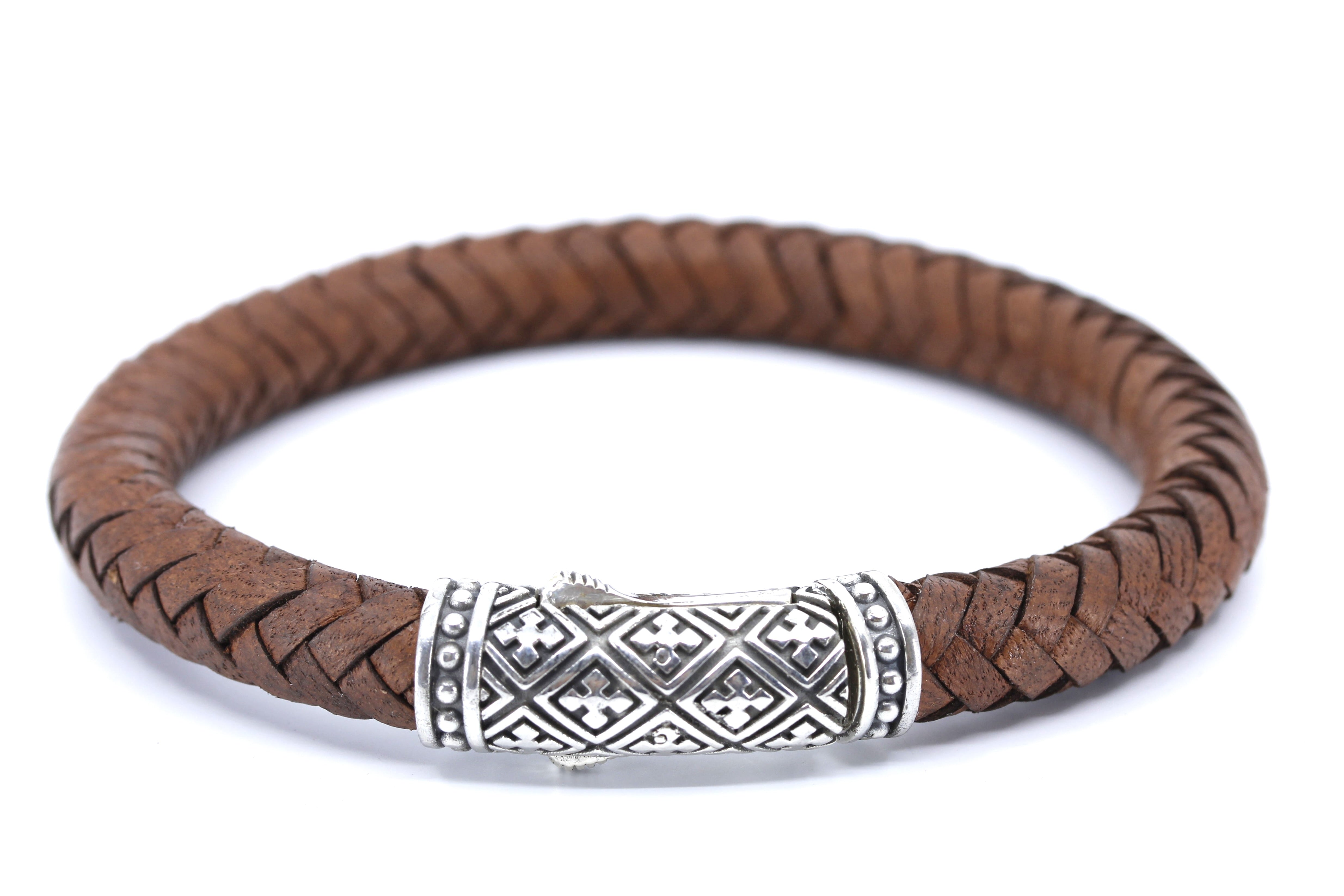 NOVA  Braided Leather Bracelet with Lattice Barrel