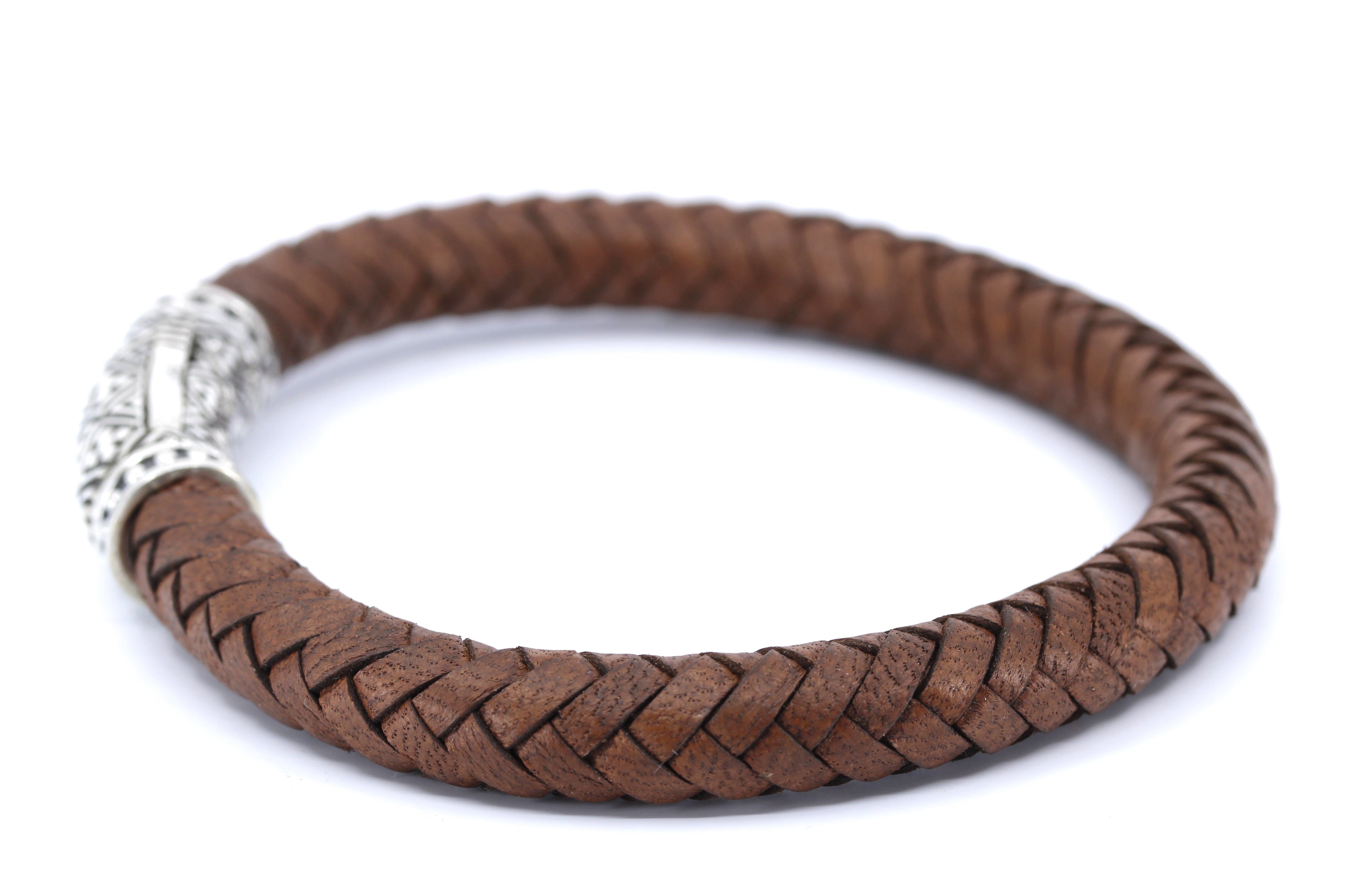 NOVA  Braided Leather Bracelet with Lattice Barrel