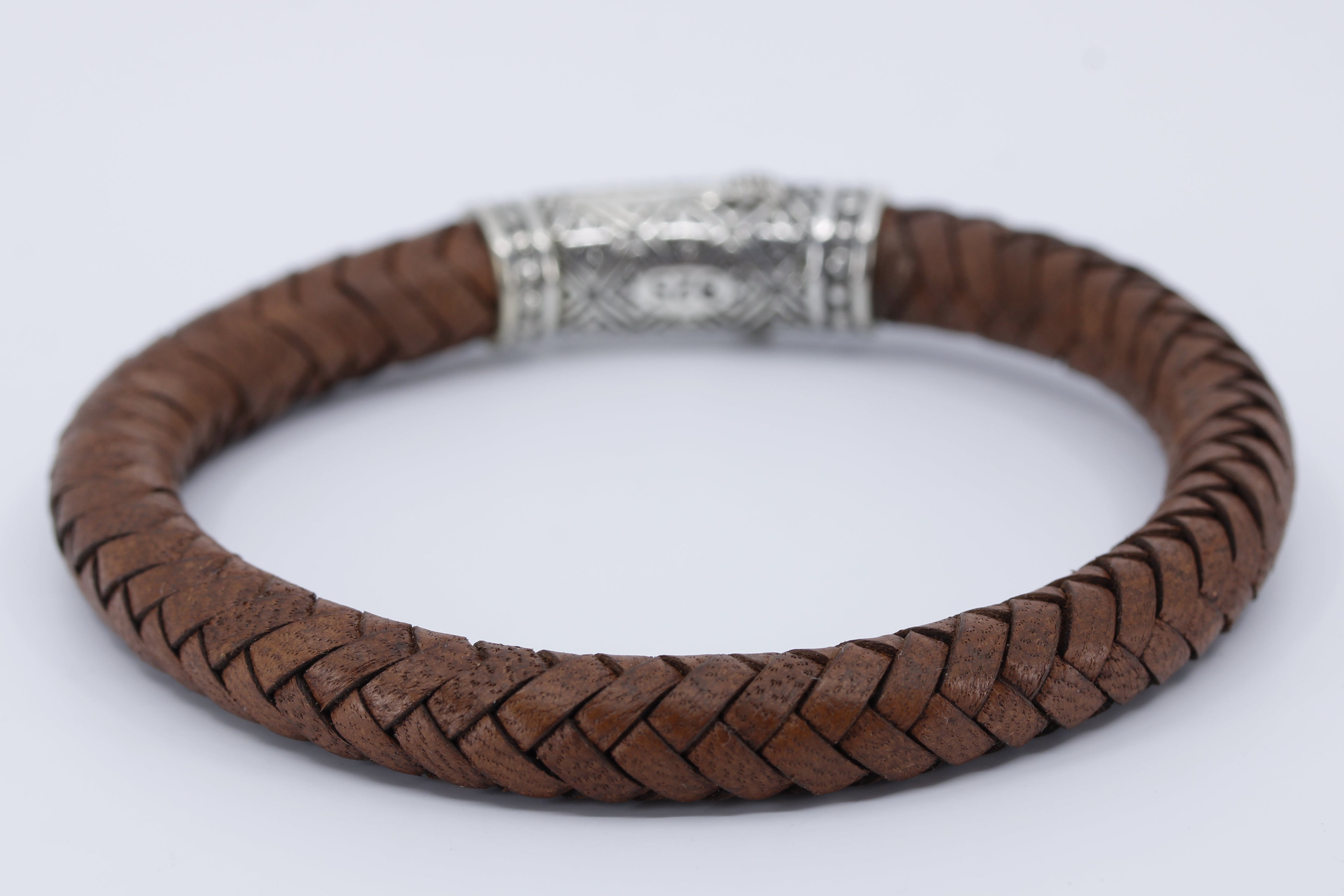 NOVA  Braided Leather Bracelet with Lattice Barrel