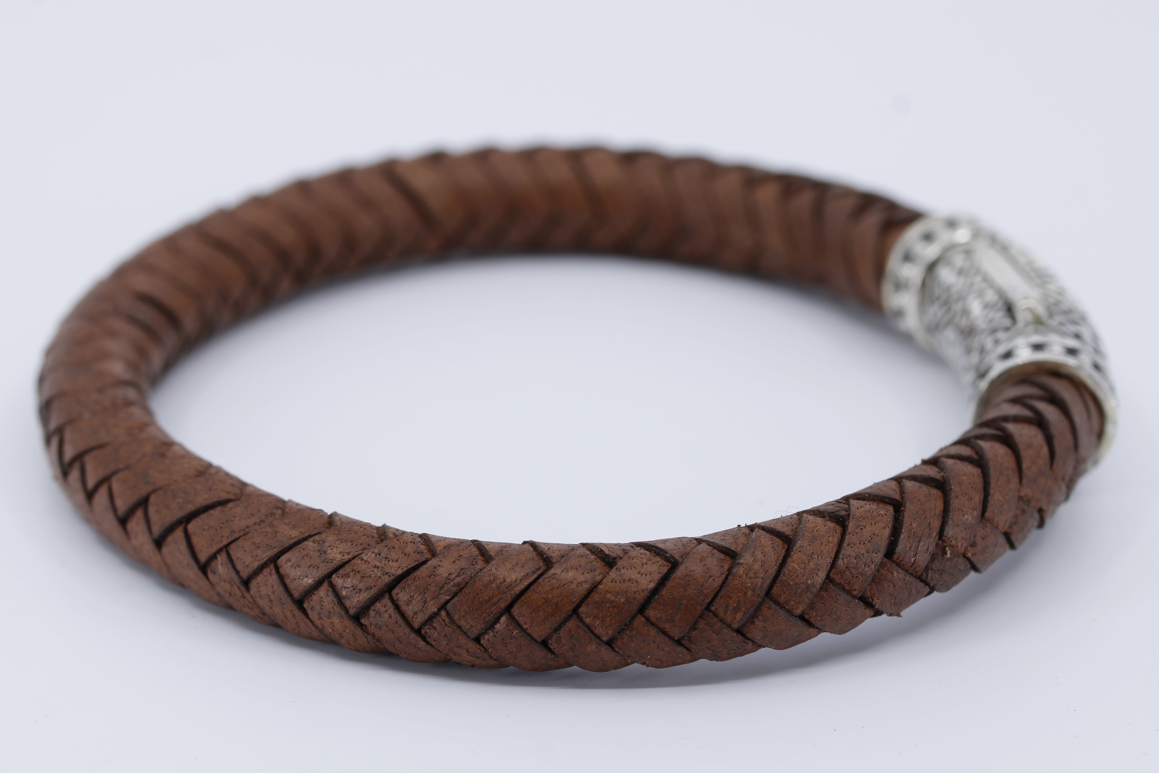 NOVA  Braided Leather Bracelet with Lattice Barrel