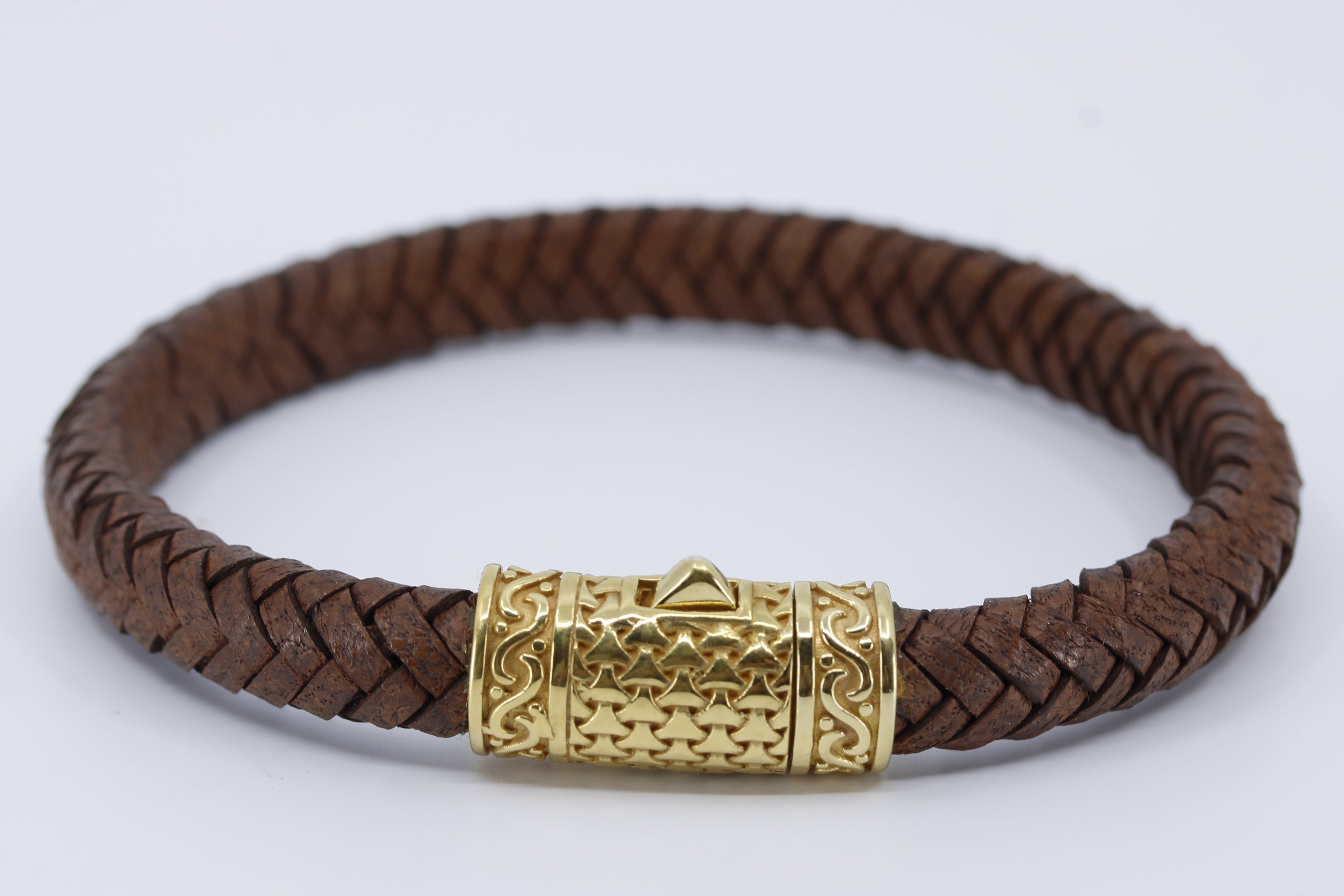 NOVA Braided Leather Bracelet with 18K Gold Vermeil Engraved Barrel