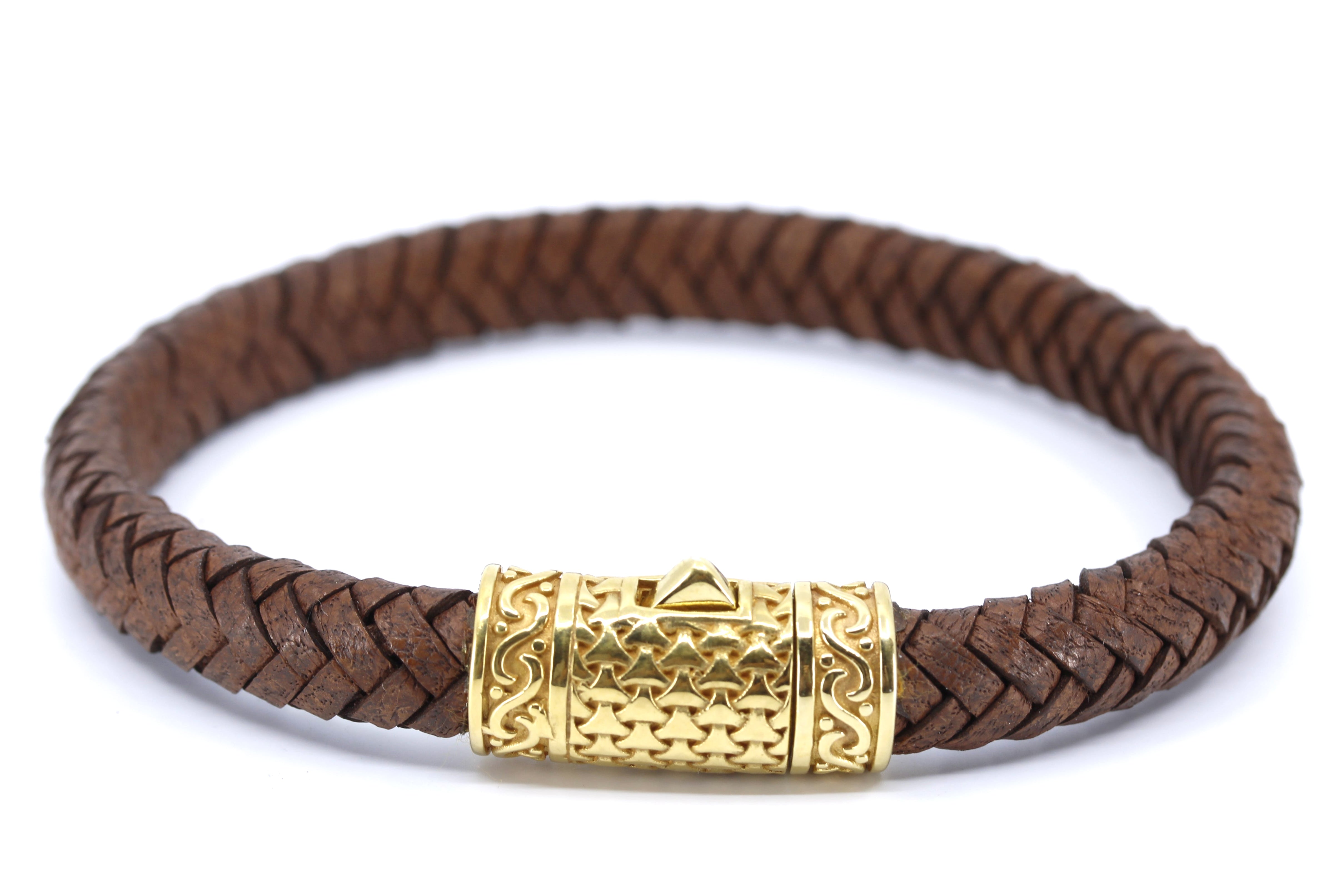 NOVA Braided Leather Bracelet with 18K Gold Vermeil Engraved Barrel