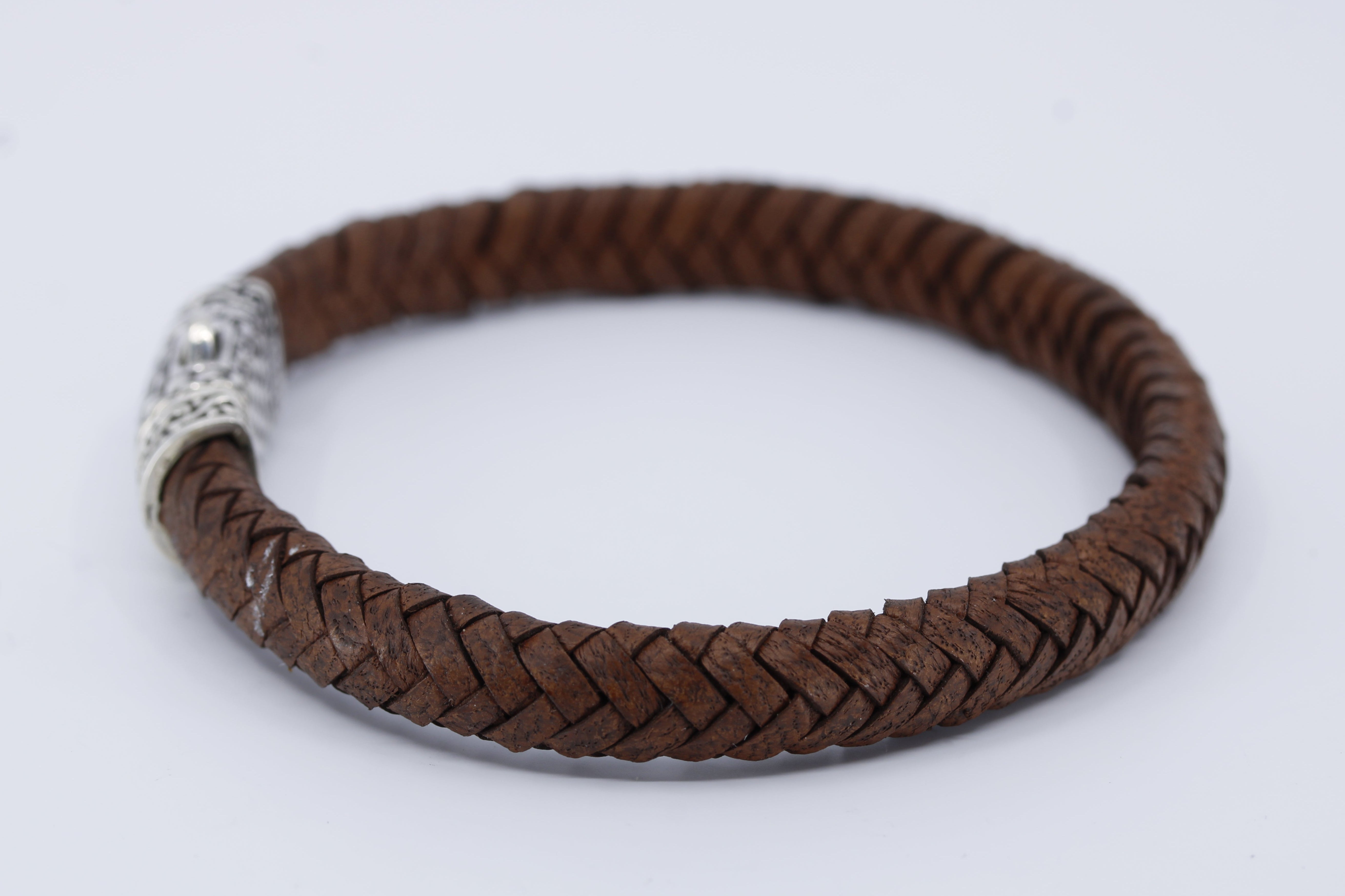 NOVA  Braided Leather Bracelet with Engraved Barrel