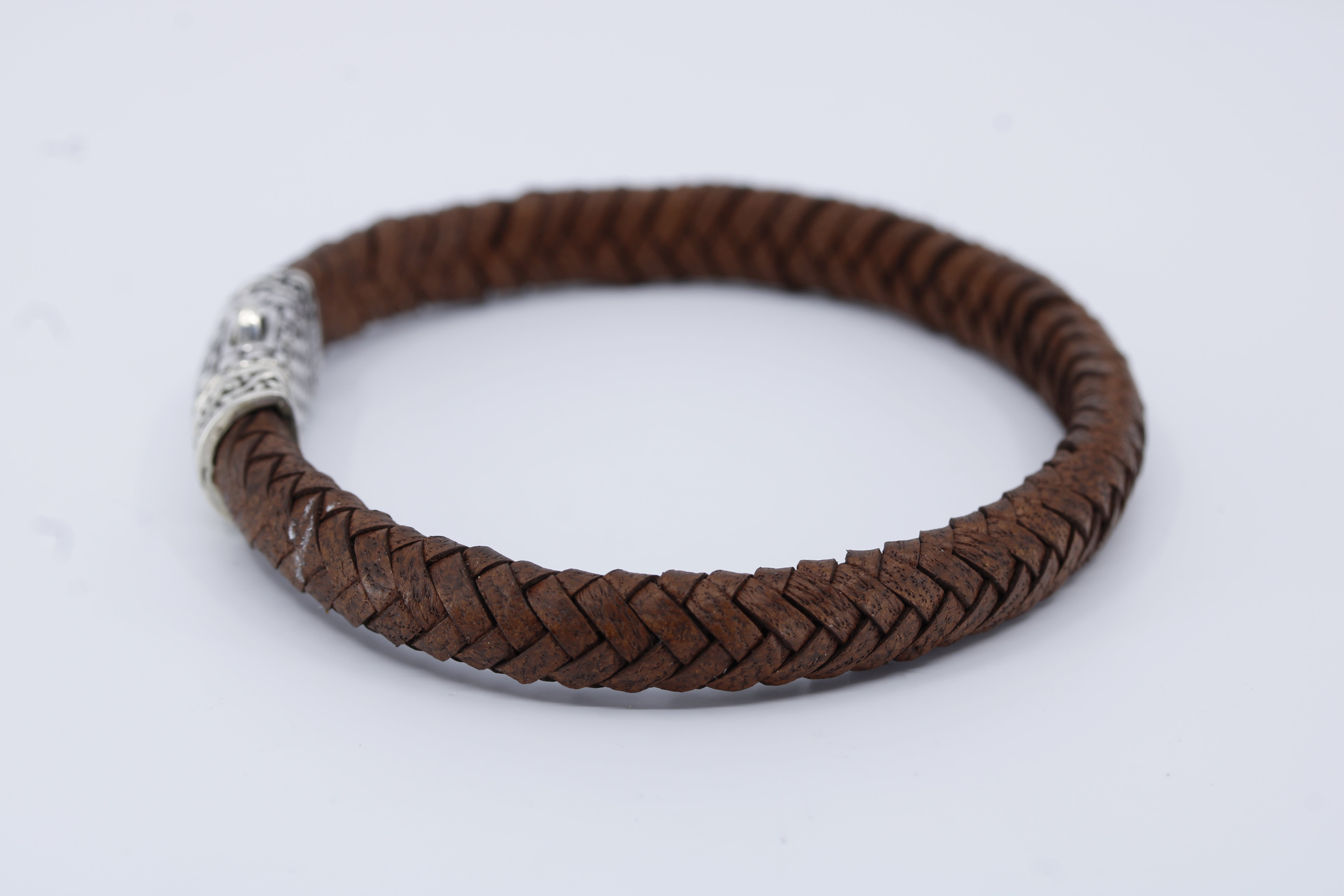 Casa Bali Braided Leather Bracelet with Engraved Barrel