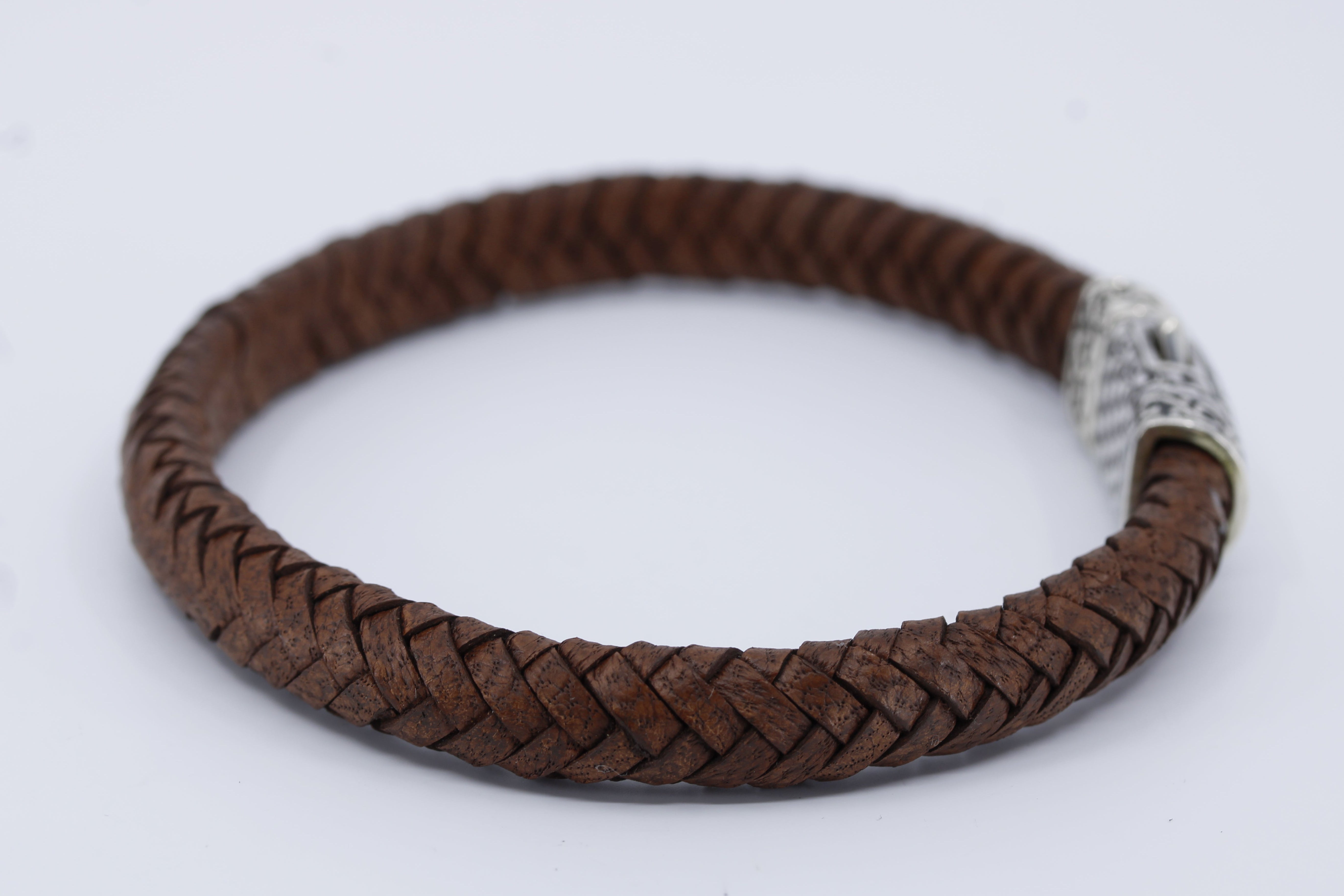 NOVA  Braided Leather Bracelet with Engraved Barrel