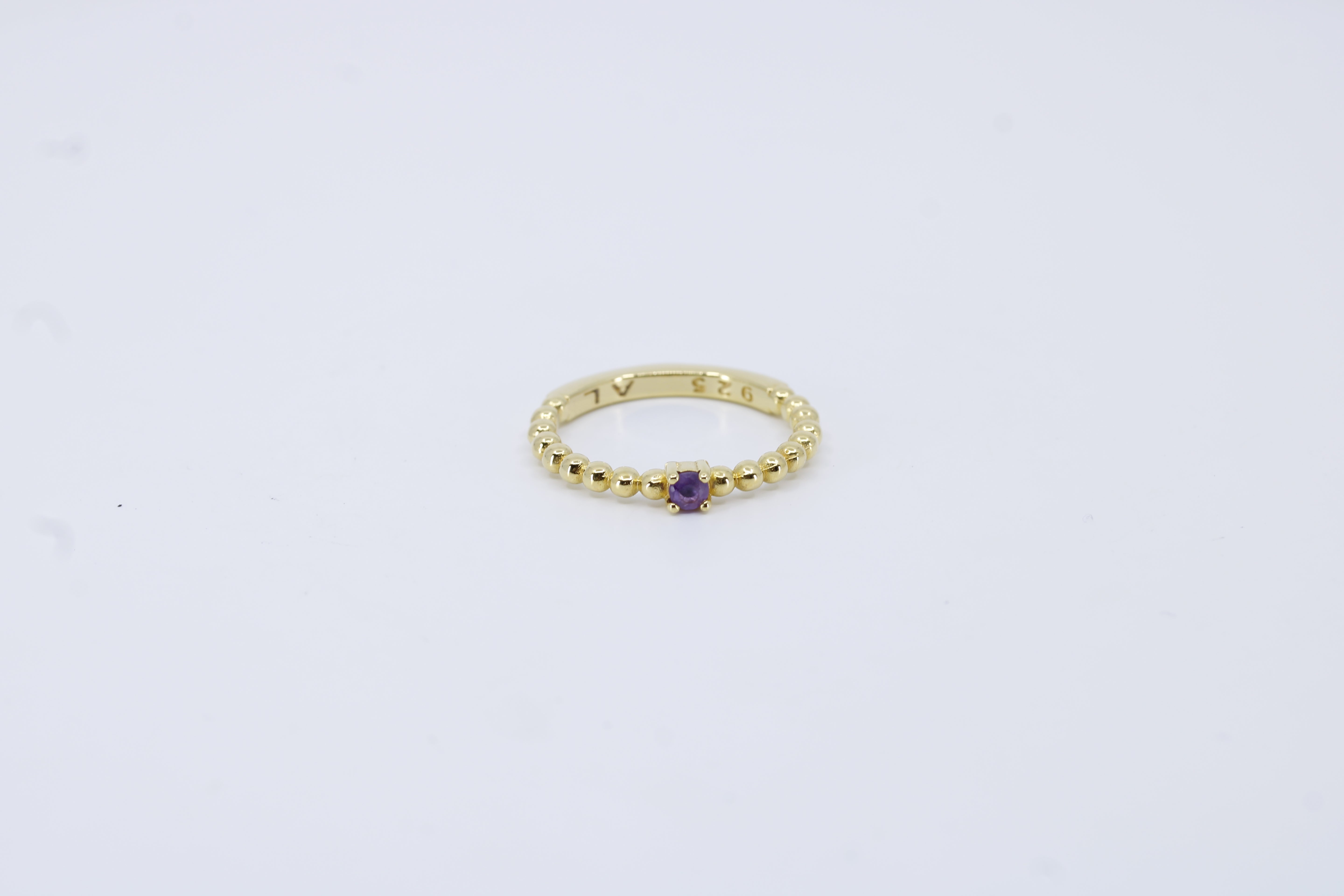 Linea Beaded Gemstone Band Ring with Amethyst