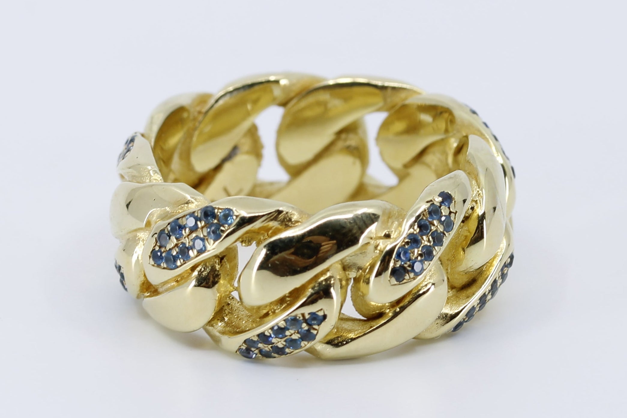SAAR 18K Gold Vermeil Blue Topaz Curb Chain Ring