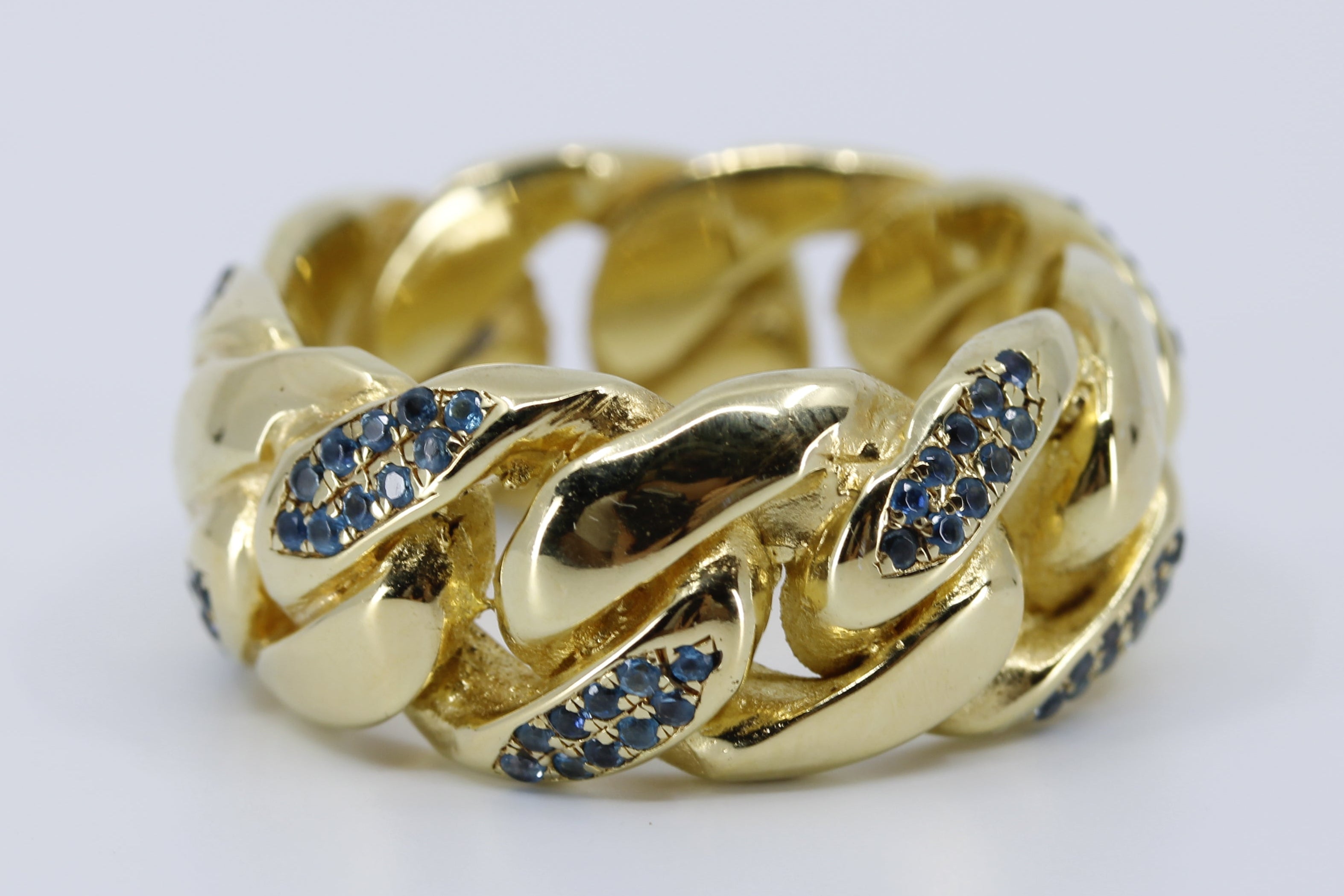 SAAR 18K Gold Vermeil Blue Topaz Curb Chain Ring