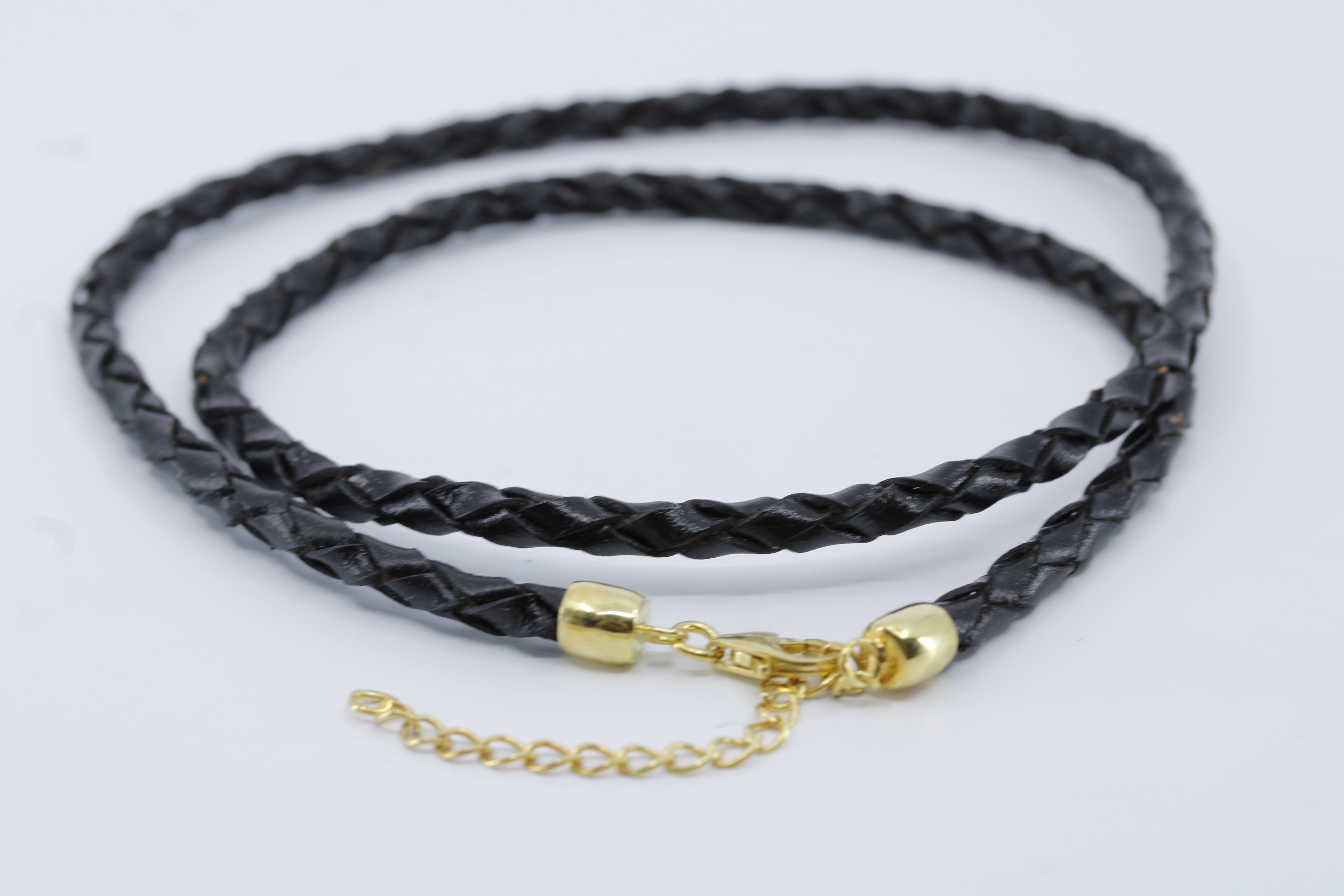 Linea Braided Black Leather Necklace with 18K Gold Vermeil