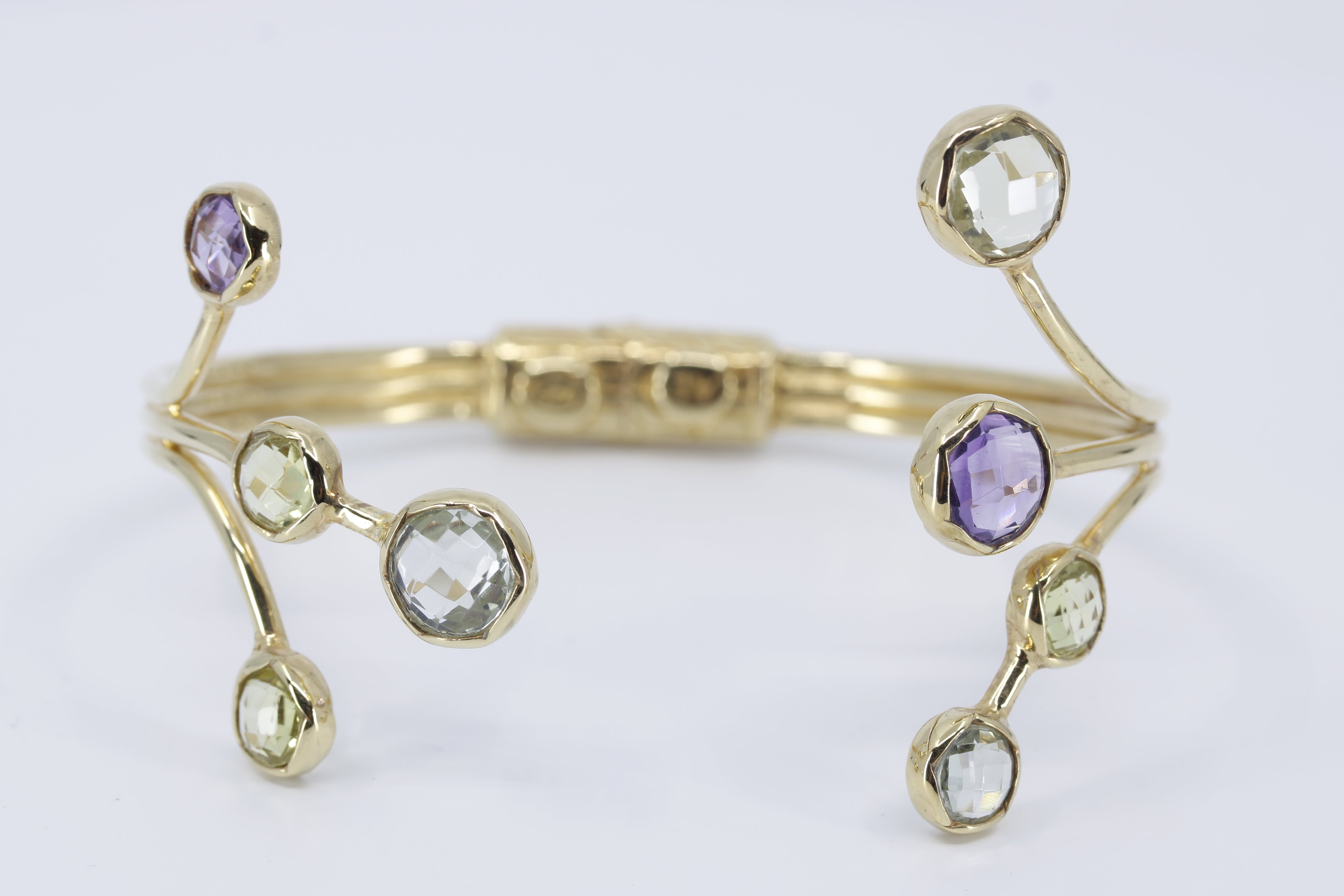 ETHERNA 18K Gold Vermeil Amethyst, Green Amethyst and Lemon Quartz Brunch Cuff Bracelet