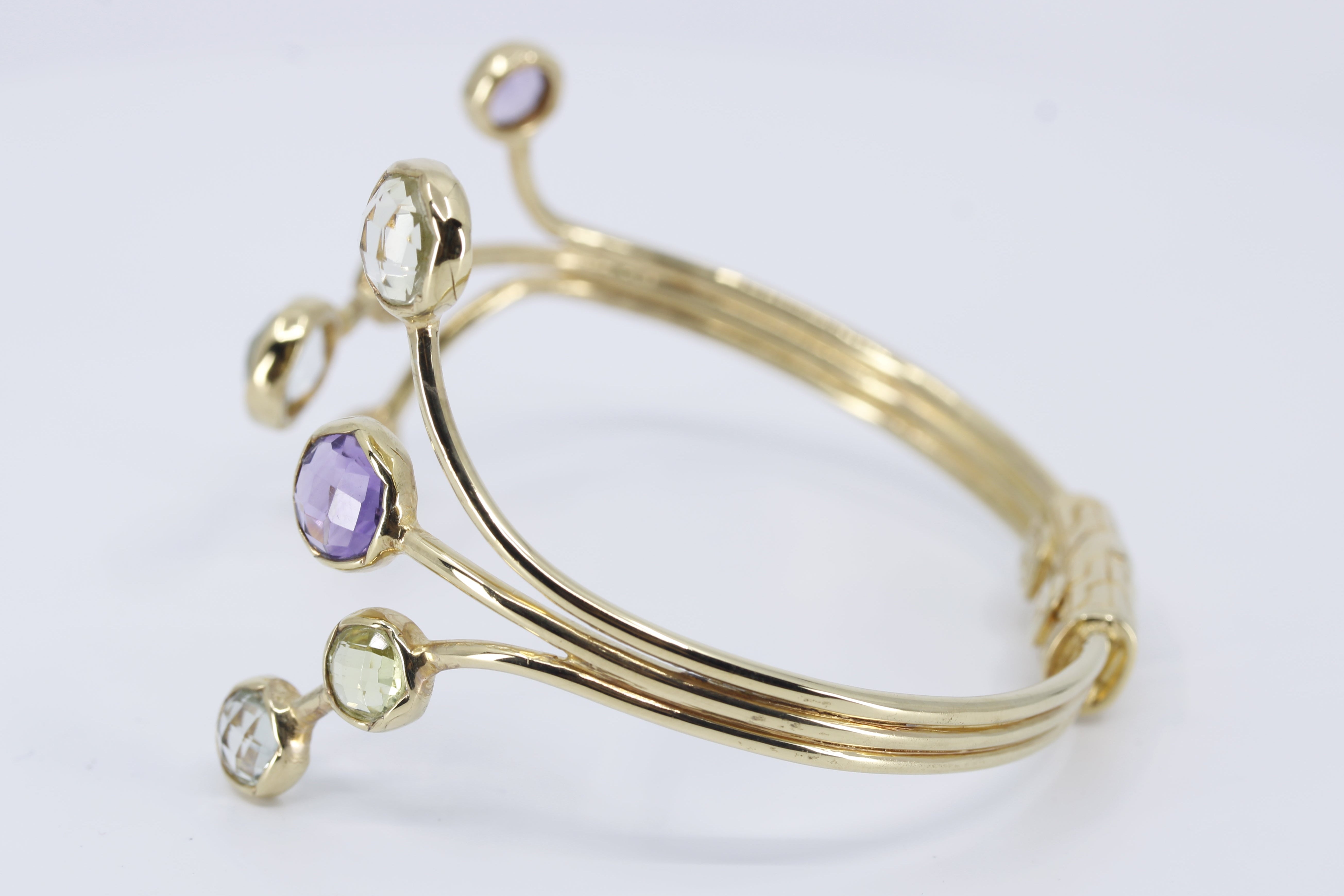 ETHERNA 18K Gold Vermeil Amethyst, Green Amethyst and Lemon Quartz Brunch Cuff Bracelet