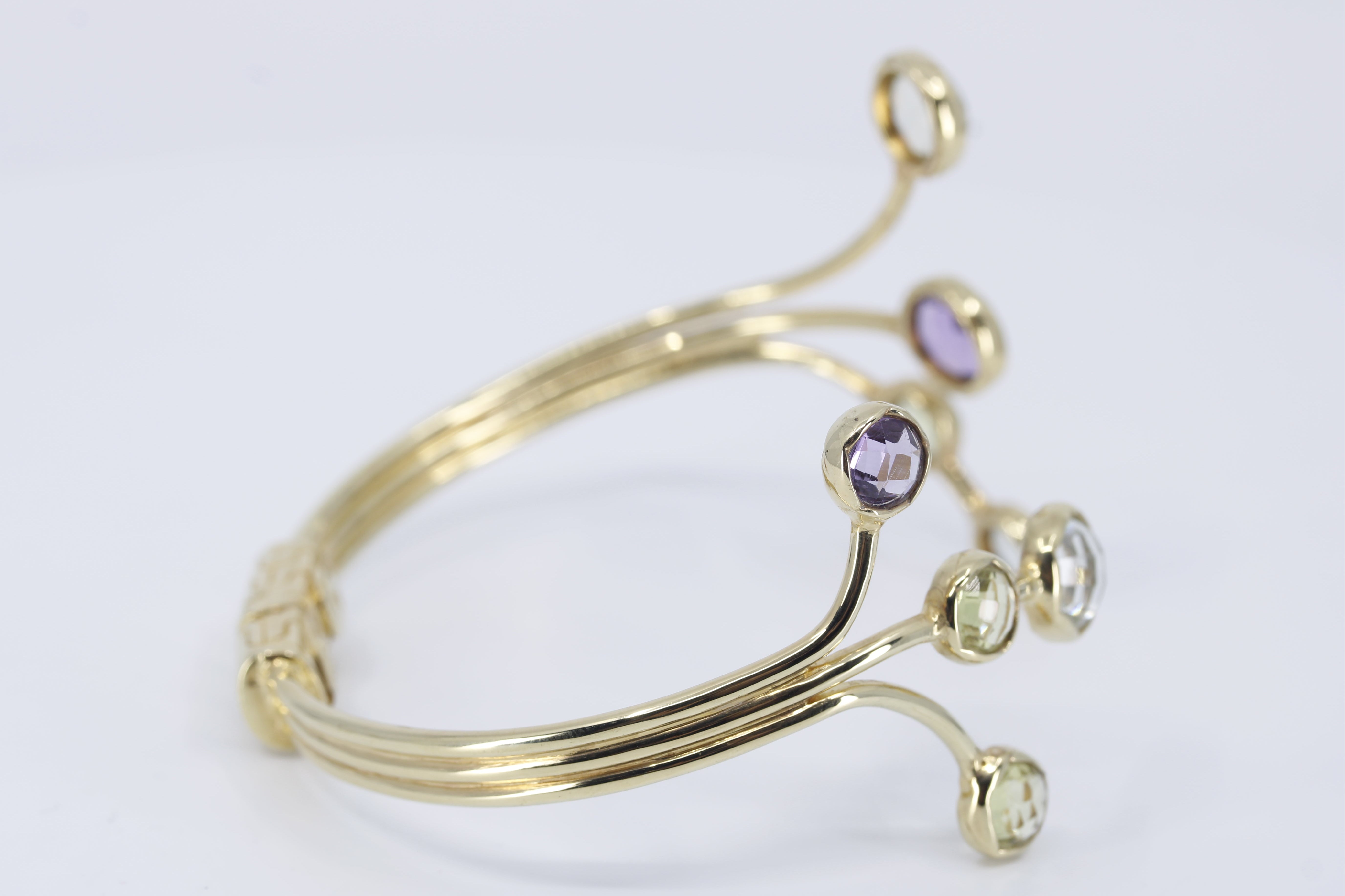 ETHERNA 18K Gold Vermeil Amethyst, Green Amethyst and Lemon Quartz Brunch Cuff Bracelet