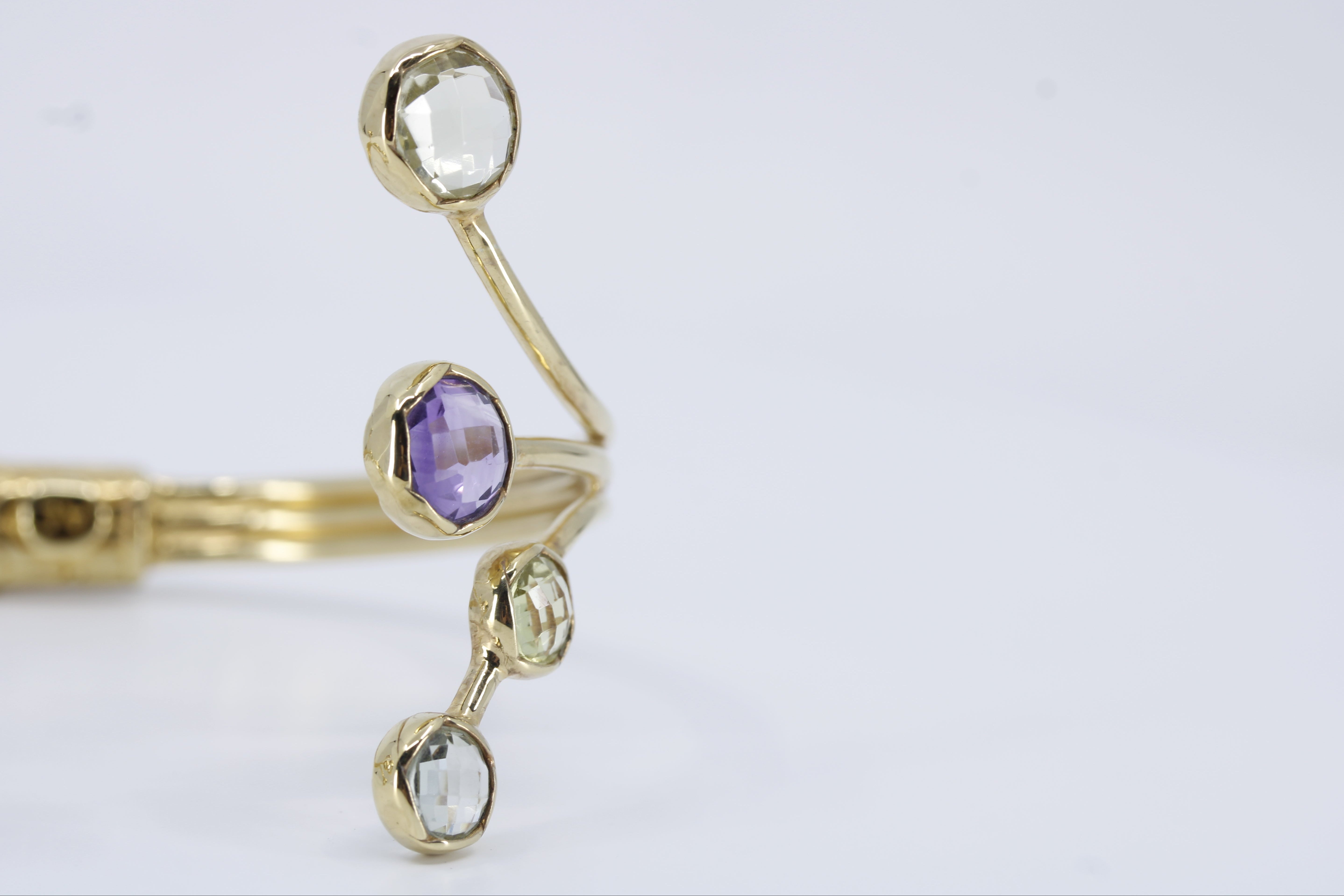 ETHERNA 18K Gold Vermeil Amethyst, Green Amethyst and Lemon Quartz Brunch Cuff Bracelet