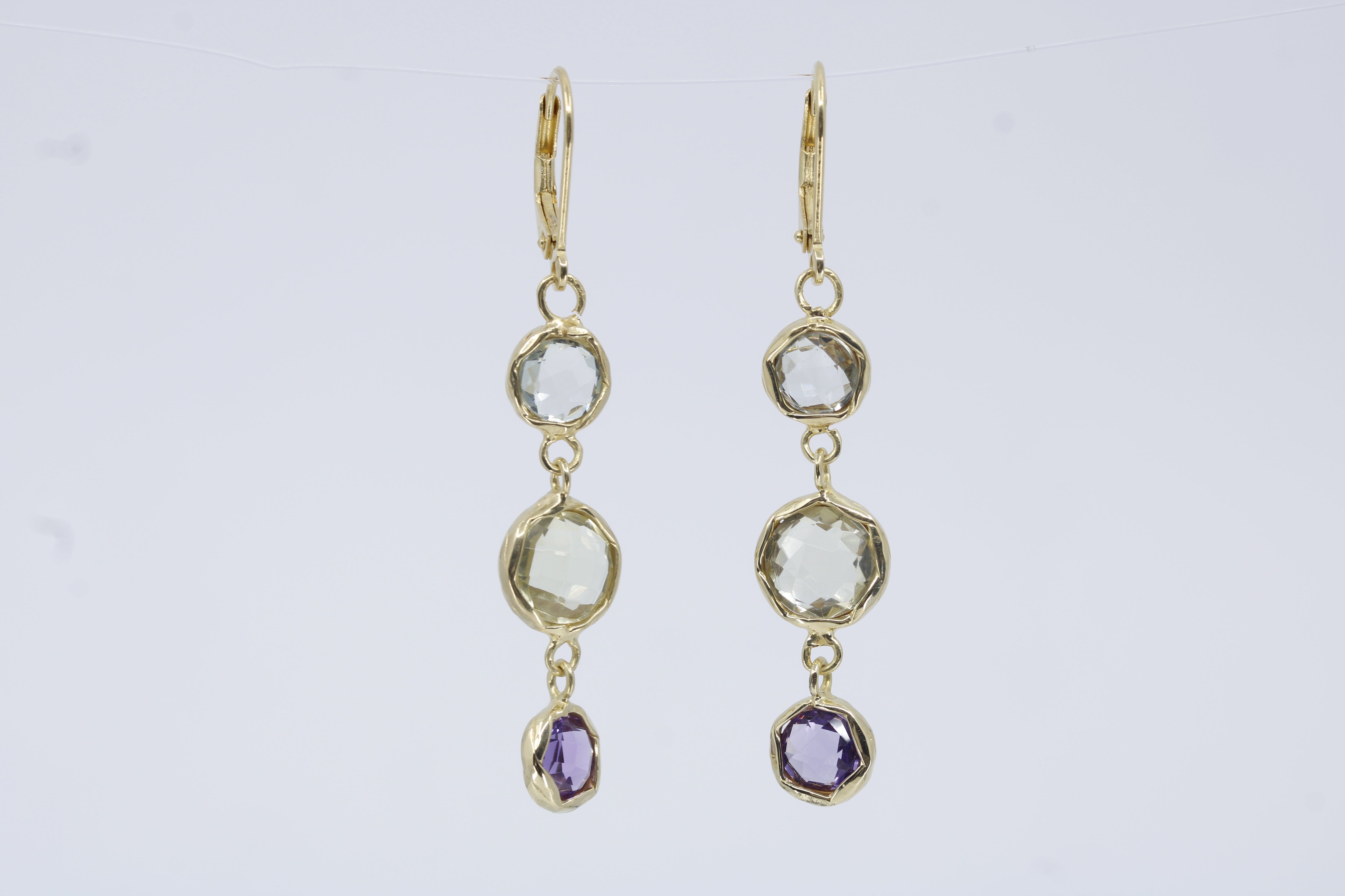 Il Gattopardo 18K Gold Vermeil Multi Stone Drop Earring with Amethyst, Green Amethyst and Lemon Quartz