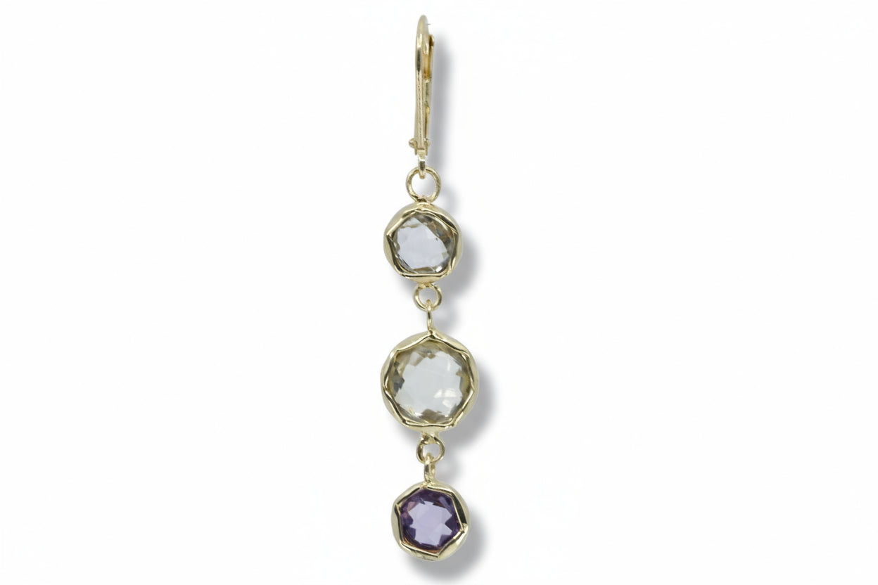 ETHERNA 18K Gold Vermeil Multi Stone Drop Earring with Amethyst, Green Amethyst and Lemon Quartz