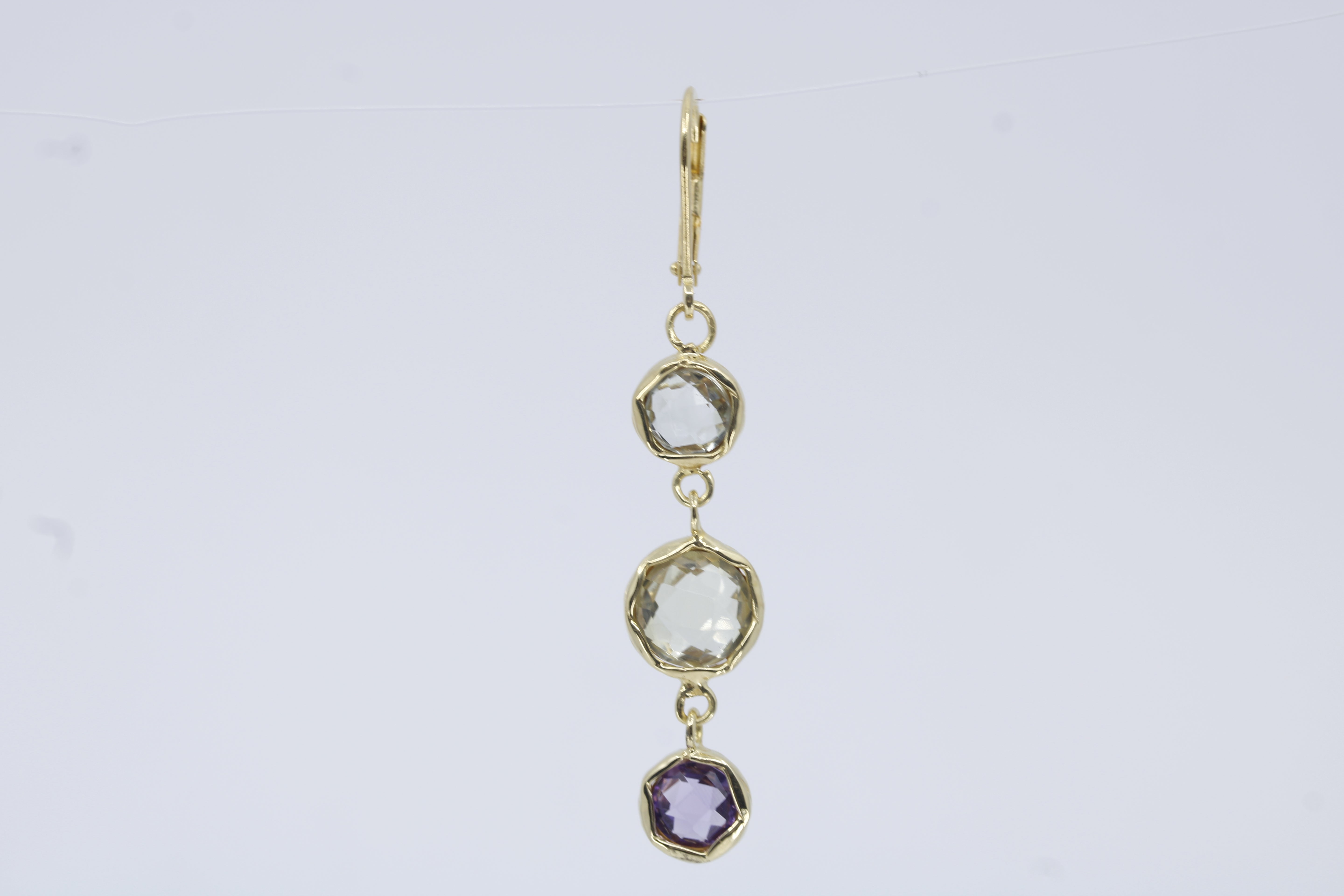 Il Gattopardo 18K Gold Vermeil Multi Stone Drop Earring with Amethyst, Green Amethyst and Lemon Quartz
