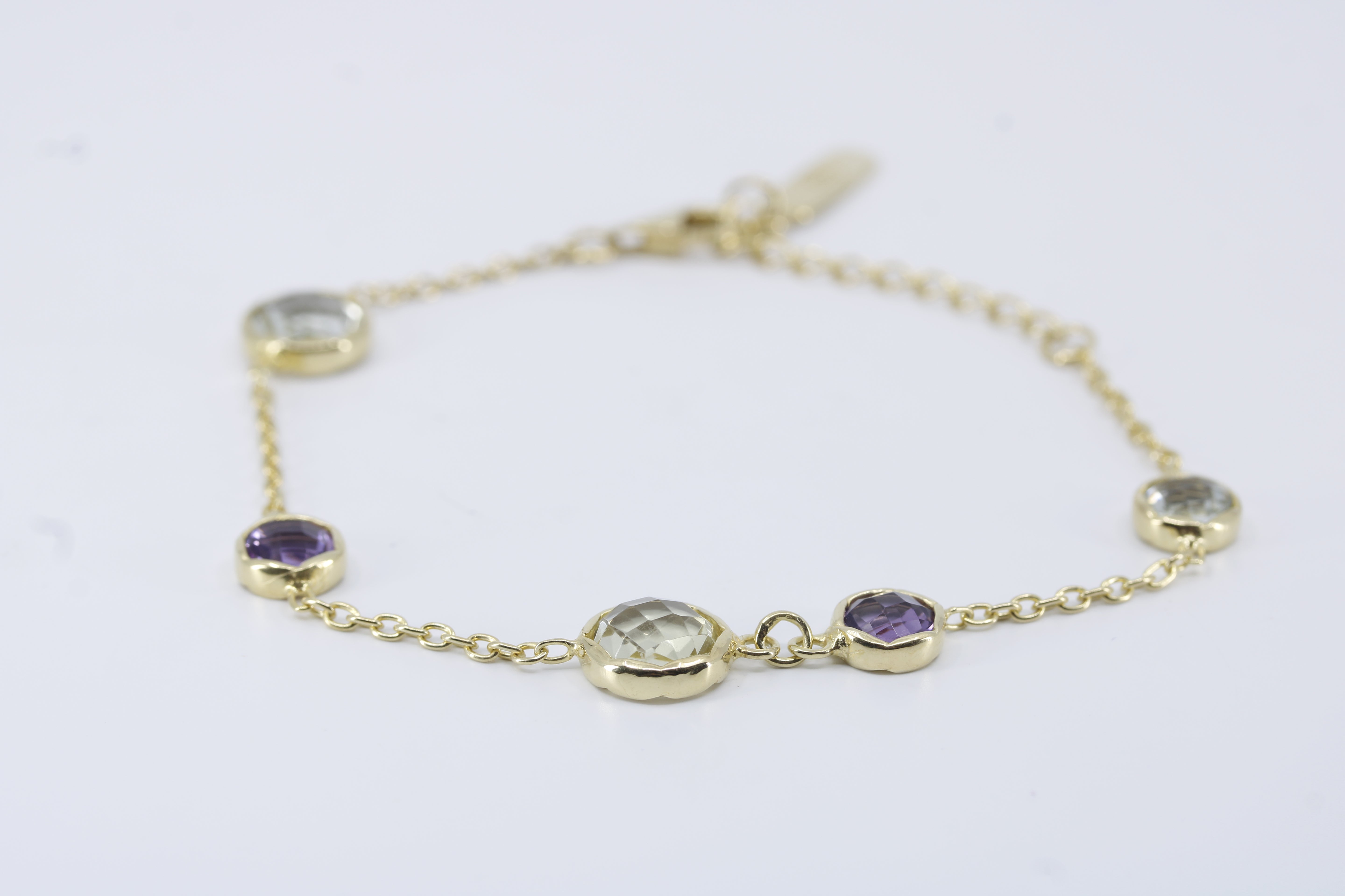 Il Gattopardo 18K Gold Vermeil Bold Station Bracelet with Amethyst, Green Amethyst and Lemon Quartz
