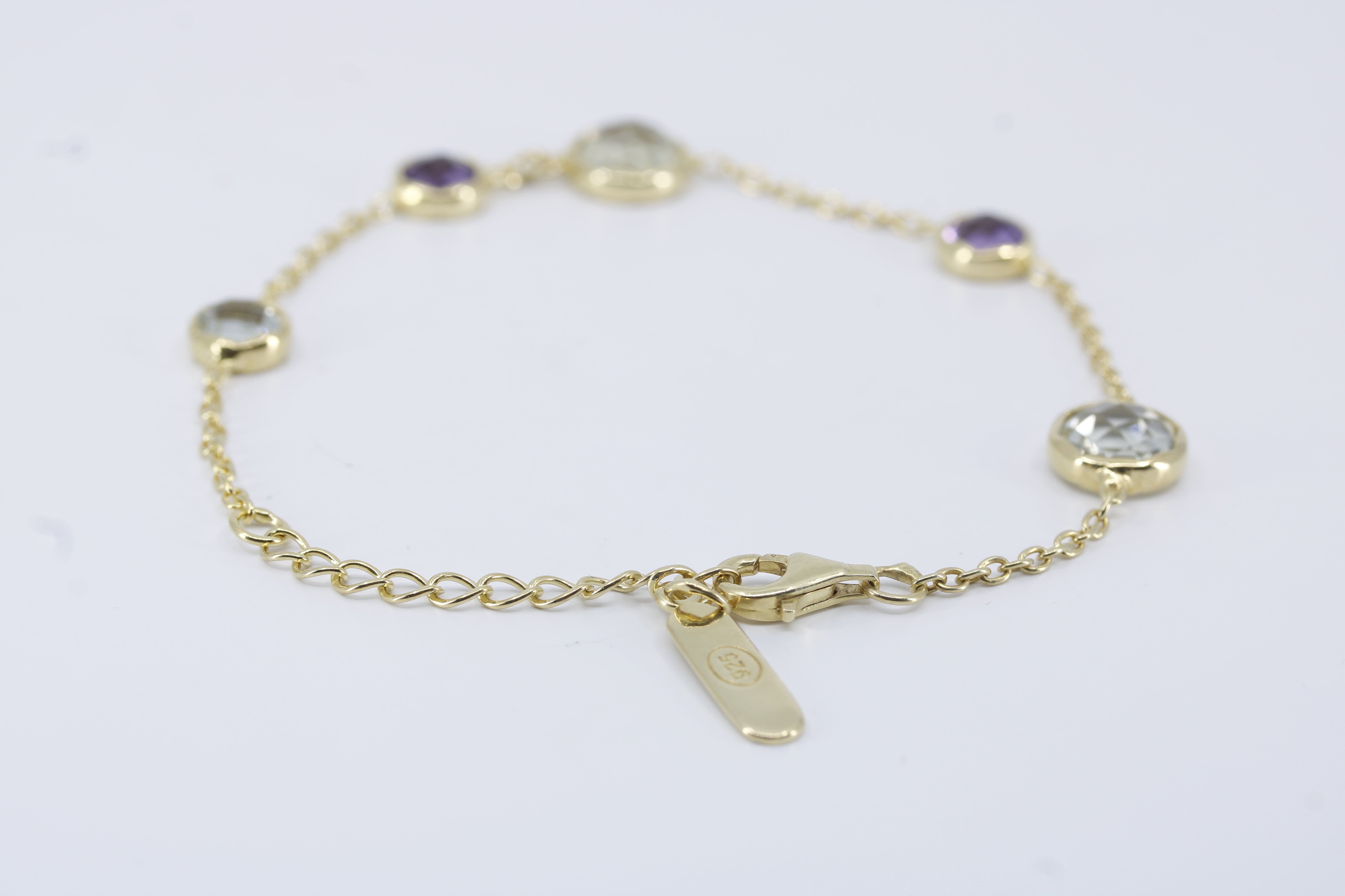 Il Gattopardo 18K Gold Vermeil Bold Station Bracelet with Amethyst, Green Amethyst and Lemon Quartz