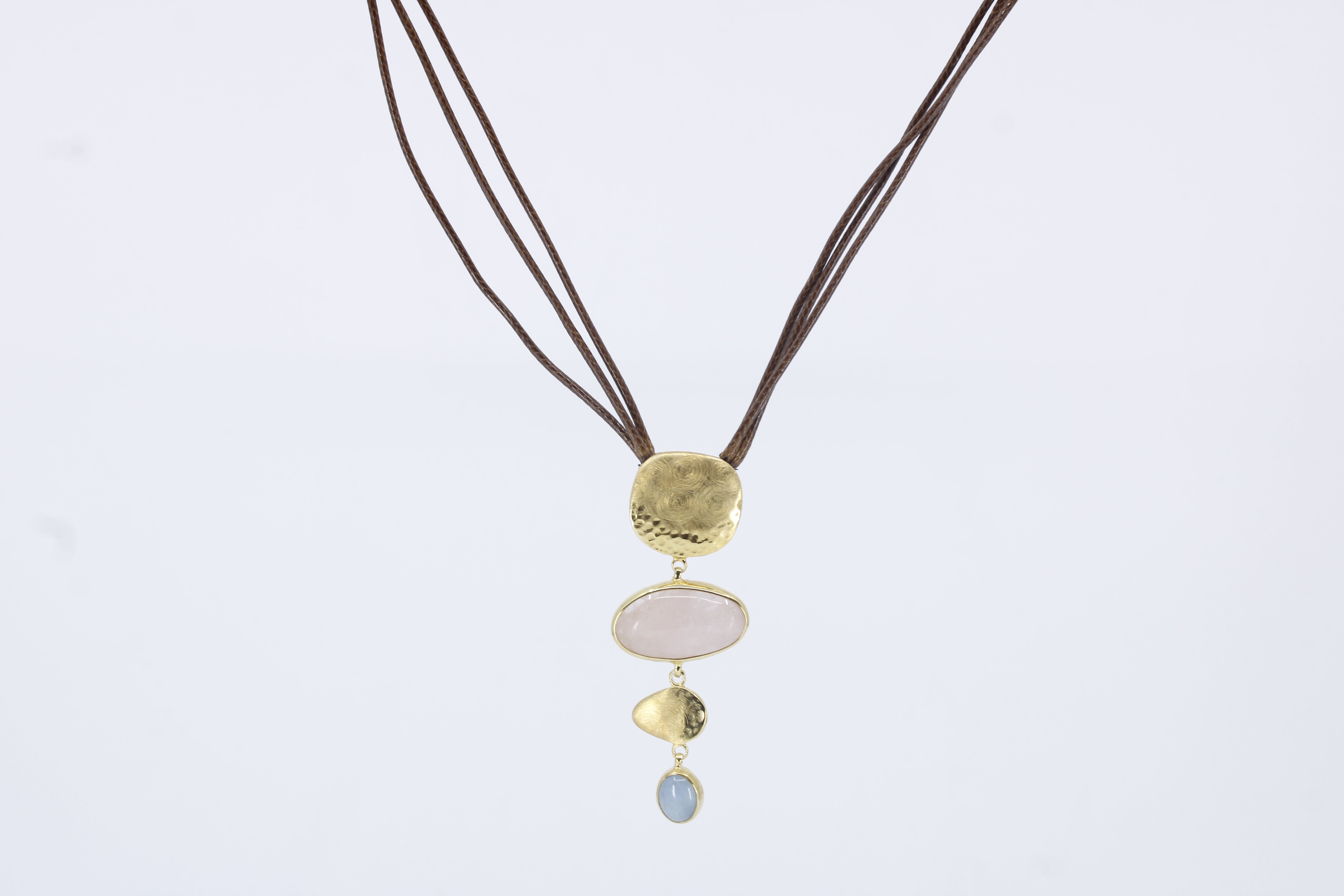 Dune 18K Gold Vermeil Dangle Necklace with Brown Leather and Beryl