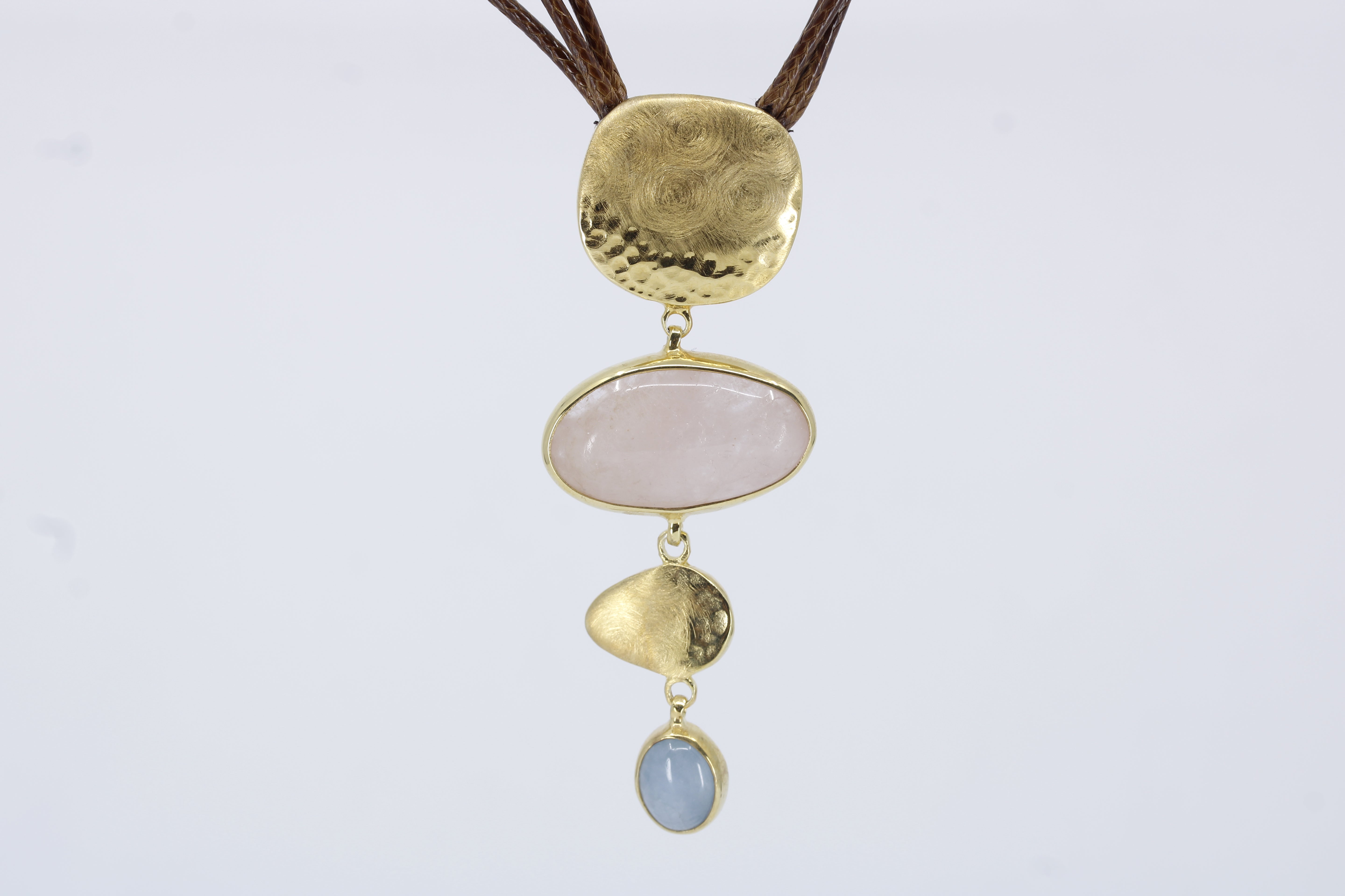 Dune 18K Gold Vermeil Dangle Necklace with Brown Leather and Beryl