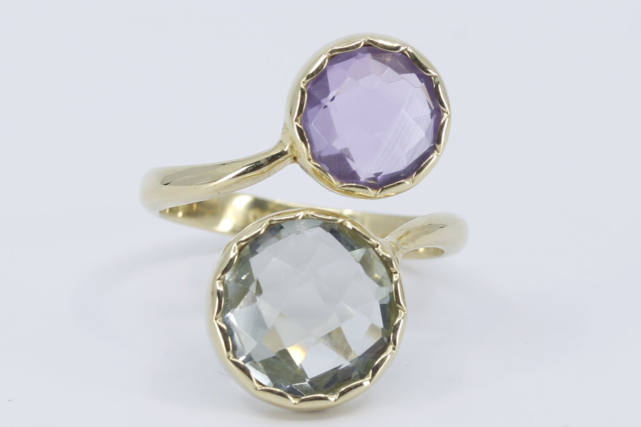 ETHERNA 18K Gold Vermeil Double Stone Statement Ring with Amethyst and Lemon Quartz