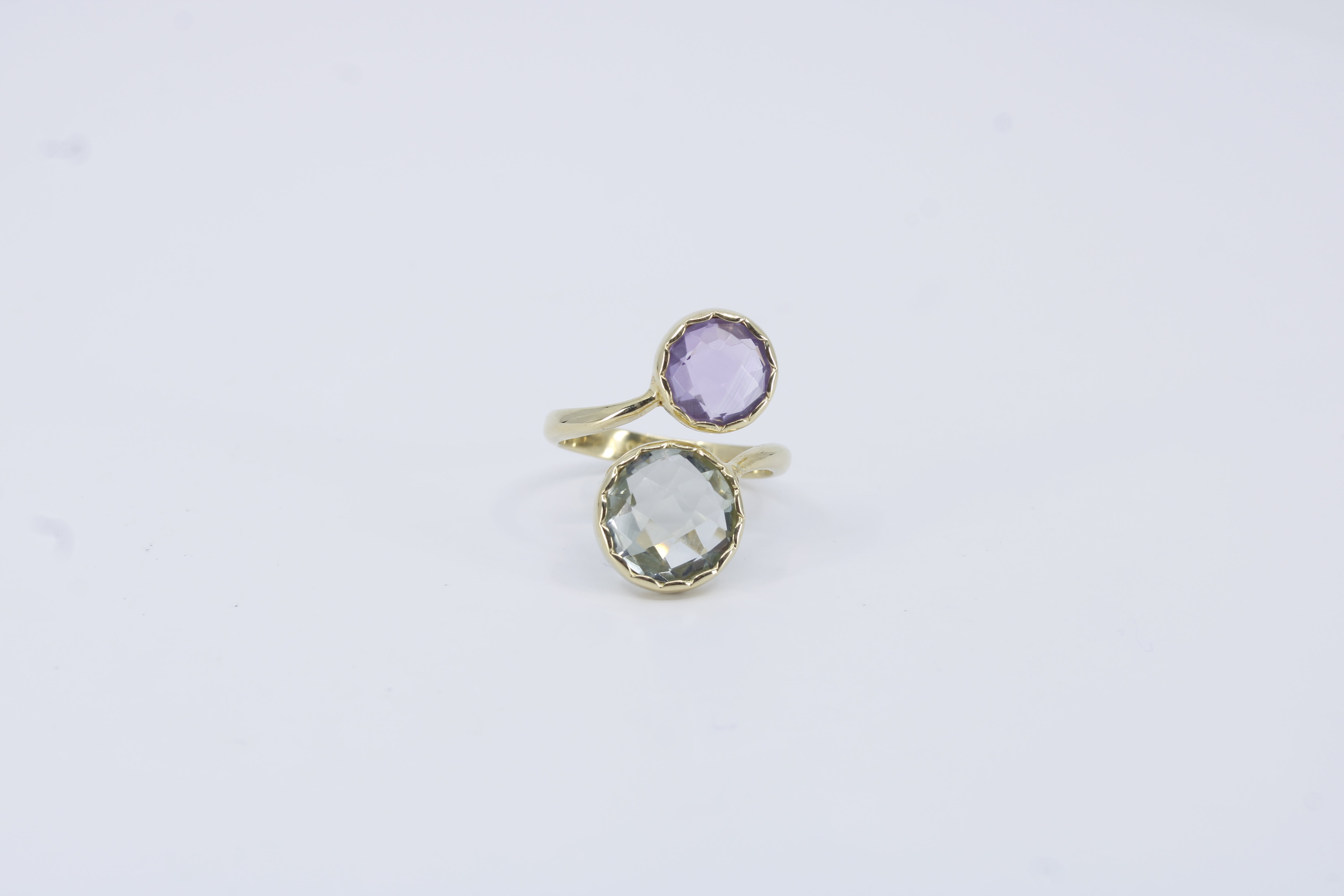Il Gattopardo 18K Gold Vermeil Double Stone Statement Ring with Amethyst and Lemon Quartz