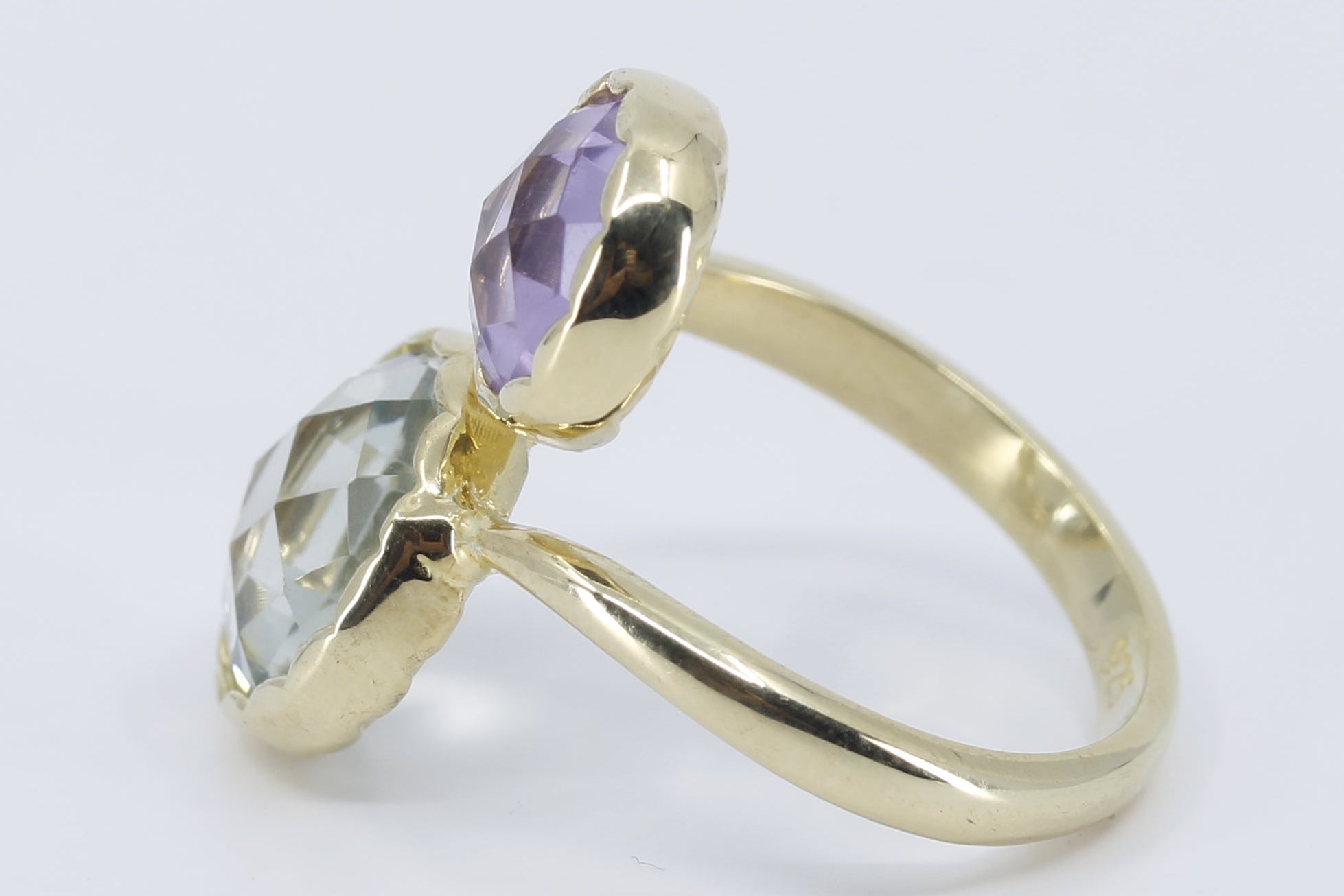 ETHERNA 18K Gold Vermeil Double Stone Statement Ring with Amethyst and Lemon Quartz