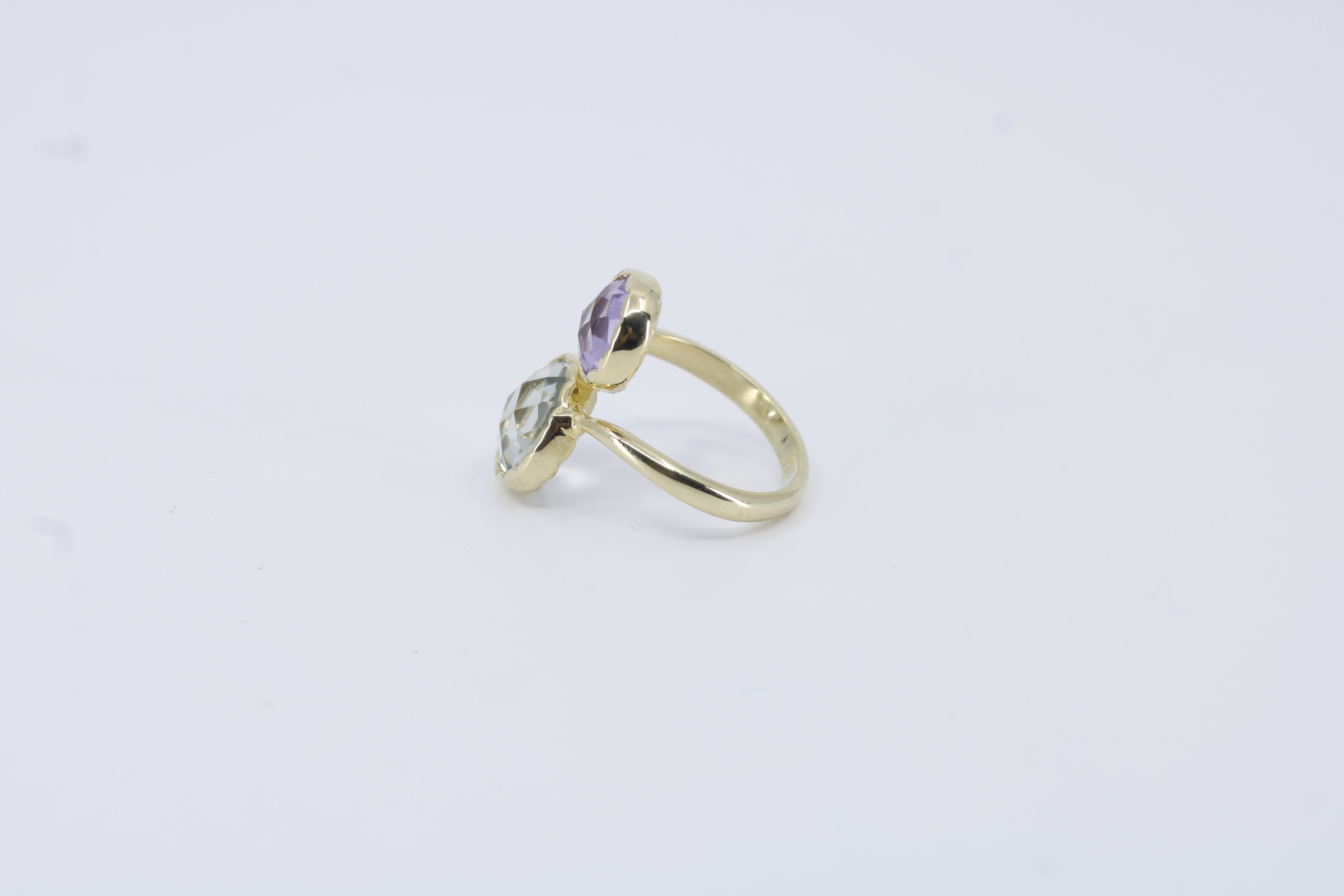 Il Gattopardo 18K Gold Vermeil Double Stone Statement Ring with Amethyst and Lemon Quartz