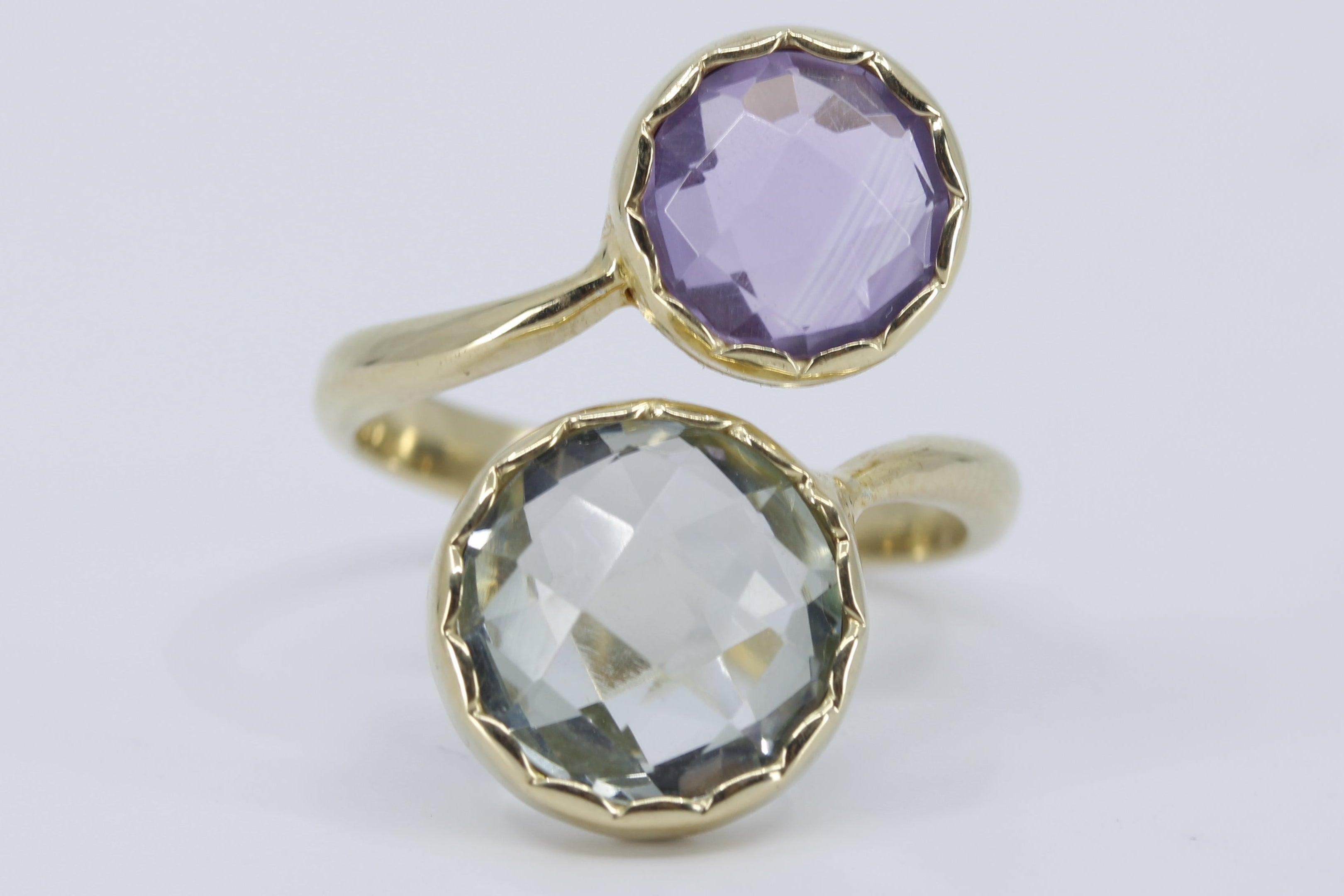 ETHERNA 18K Gold Vermeil Double Stone Statement Ring with Amethyst and Lemon Quartz