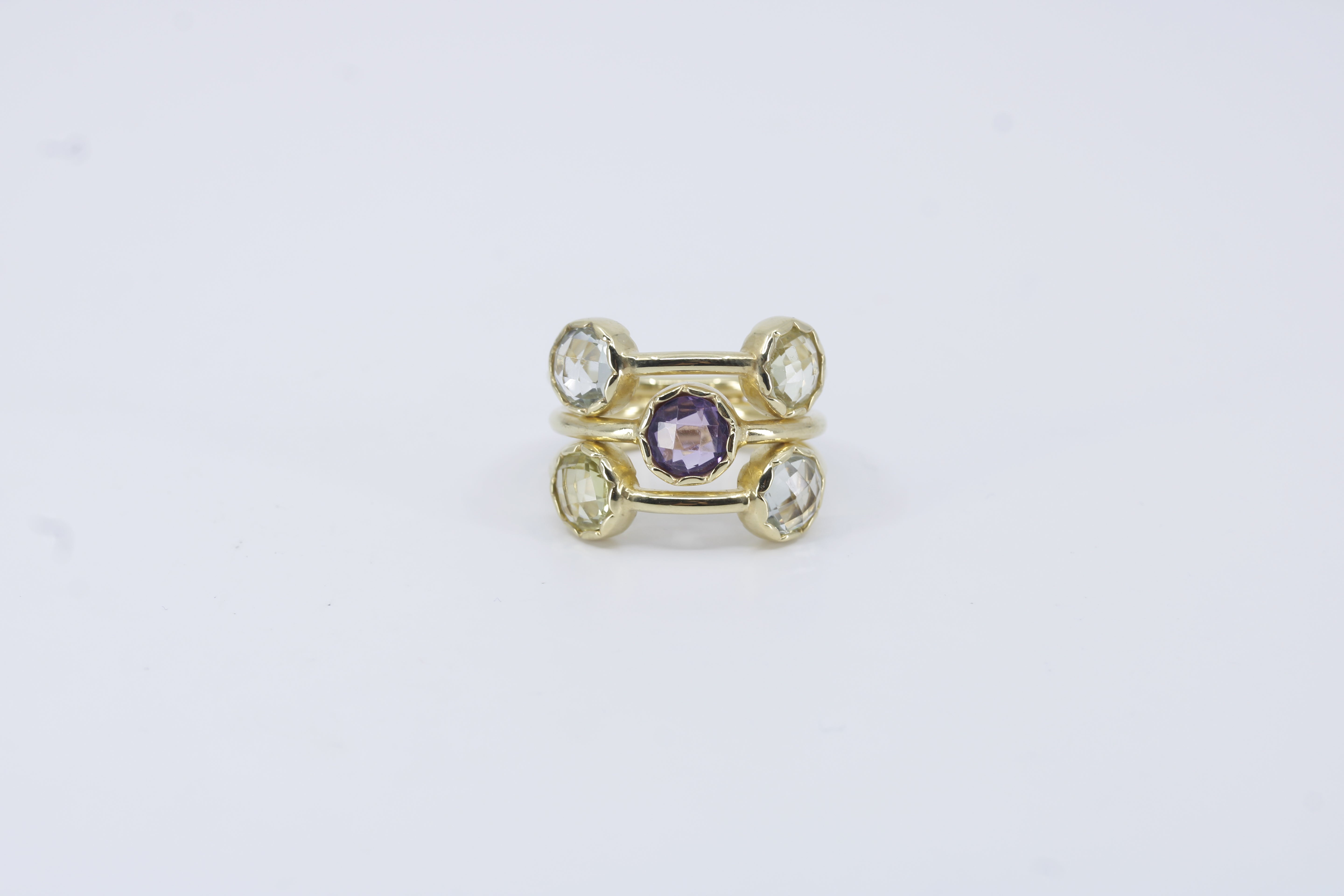 Il Gattopardo 18K Gold Vermeil Multi Stone Band Ring with Amethyst, Green Amethyst and Lemon Quartz