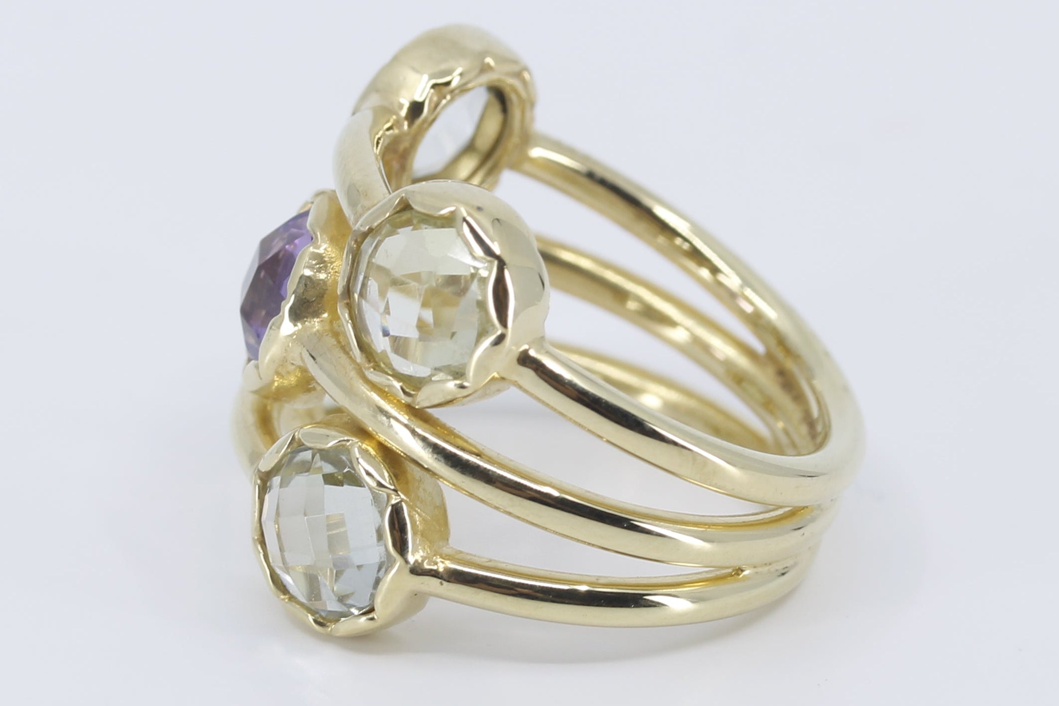 ETHERNA 18K Gold Vermeil Multi Stone Band Ring with Amethyst, Green Amethyst and Lemon Quartz