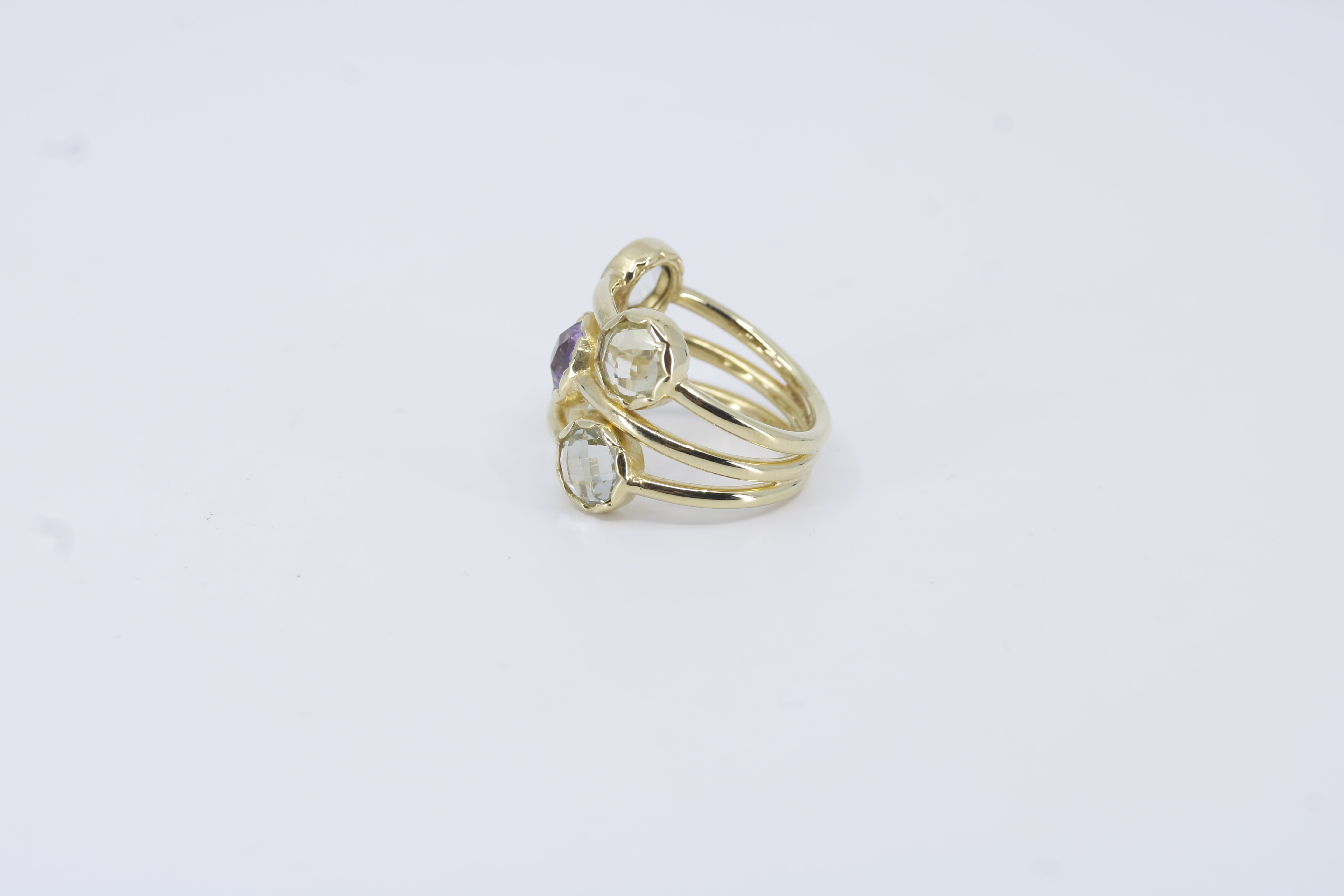 Il Gattopardo 18K Gold Vermeil Multi Stone Band Ring with Amethyst, Green Amethyst and Lemon Quartz