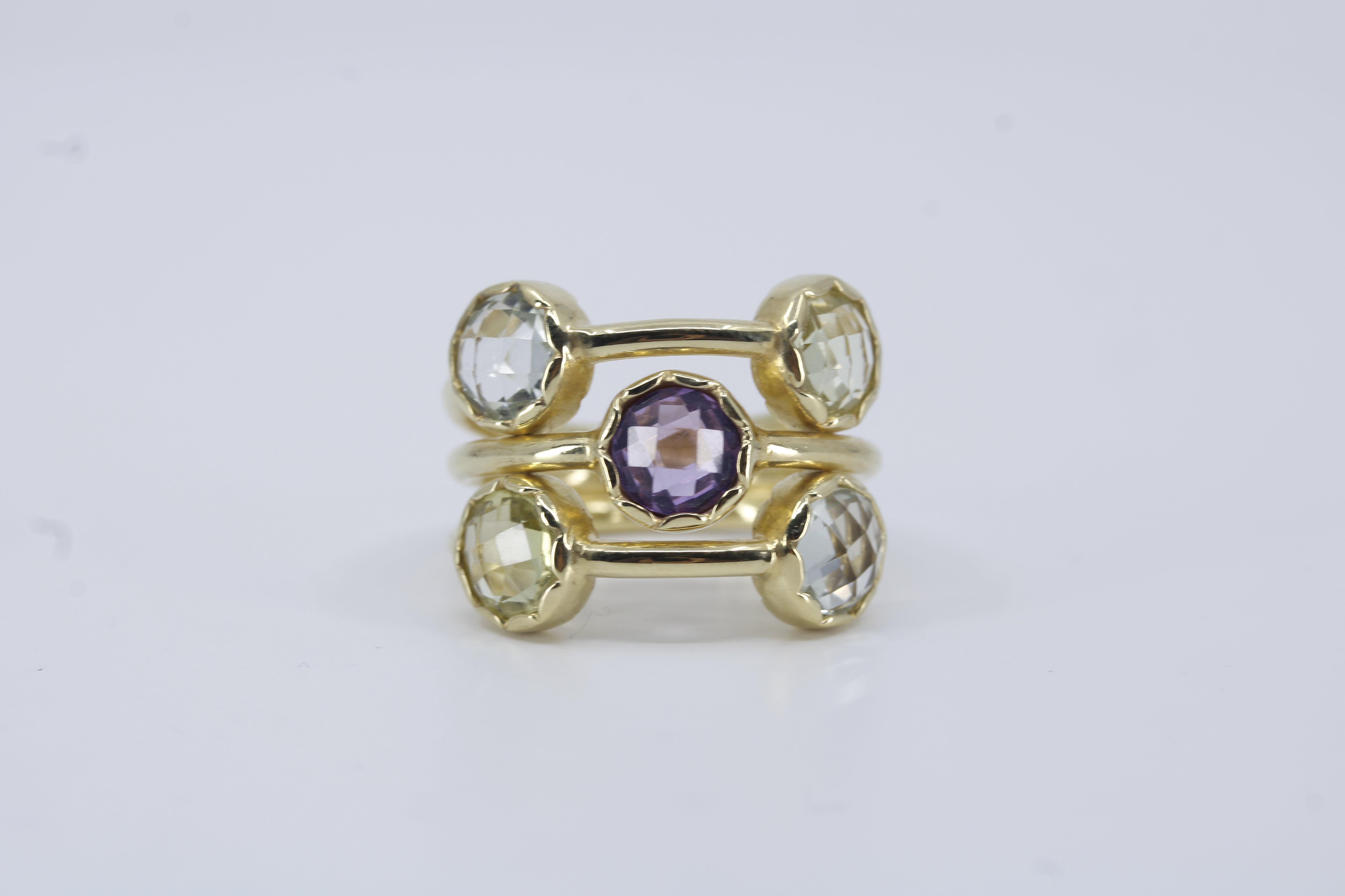 Il Gattopardo 18K Gold Vermeil Multi Stone Band Ring with Amethyst, Green Amethyst and Lemon Quartz