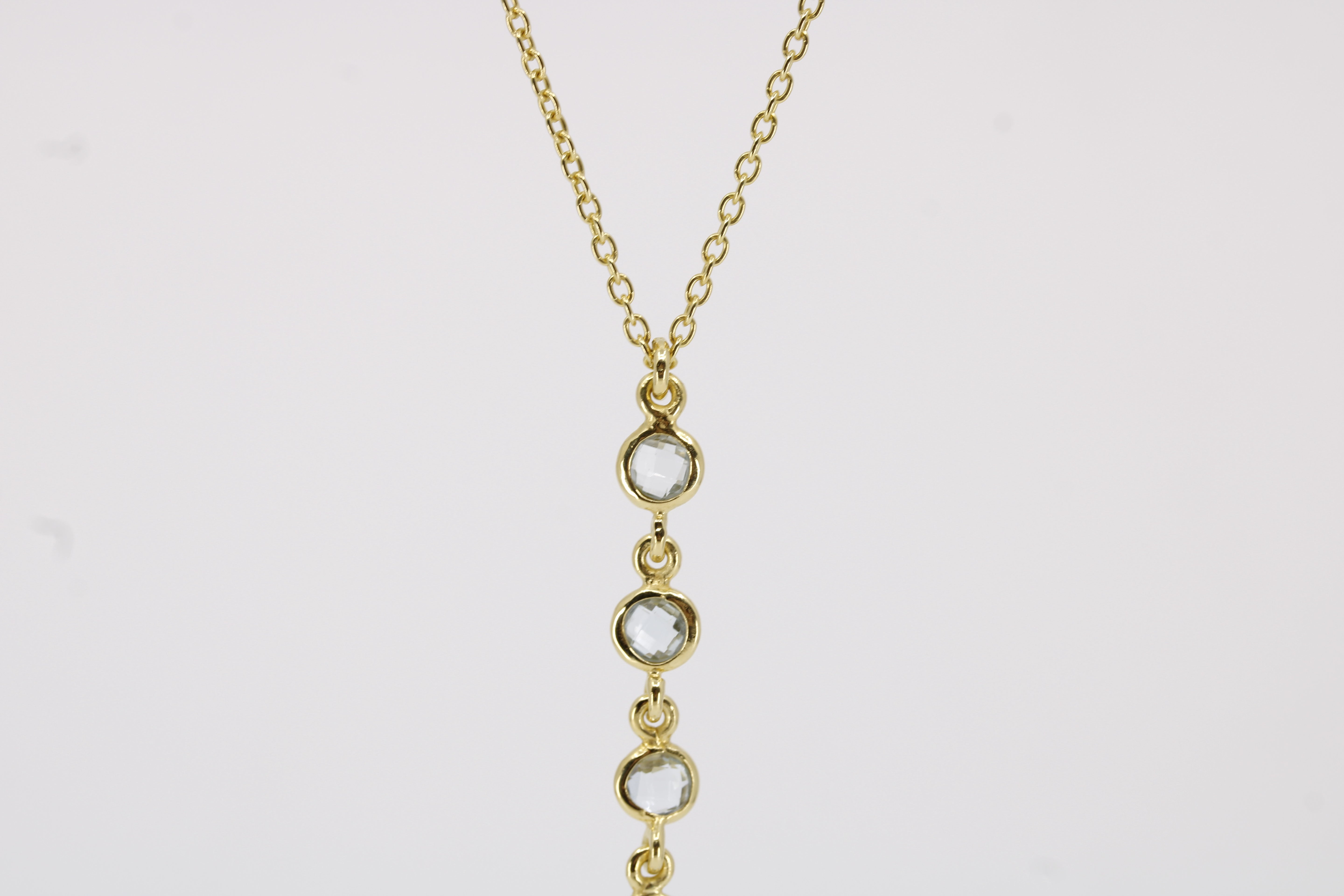 Luce 9 Stones Drop Pendant Necklace with Blue Topaz