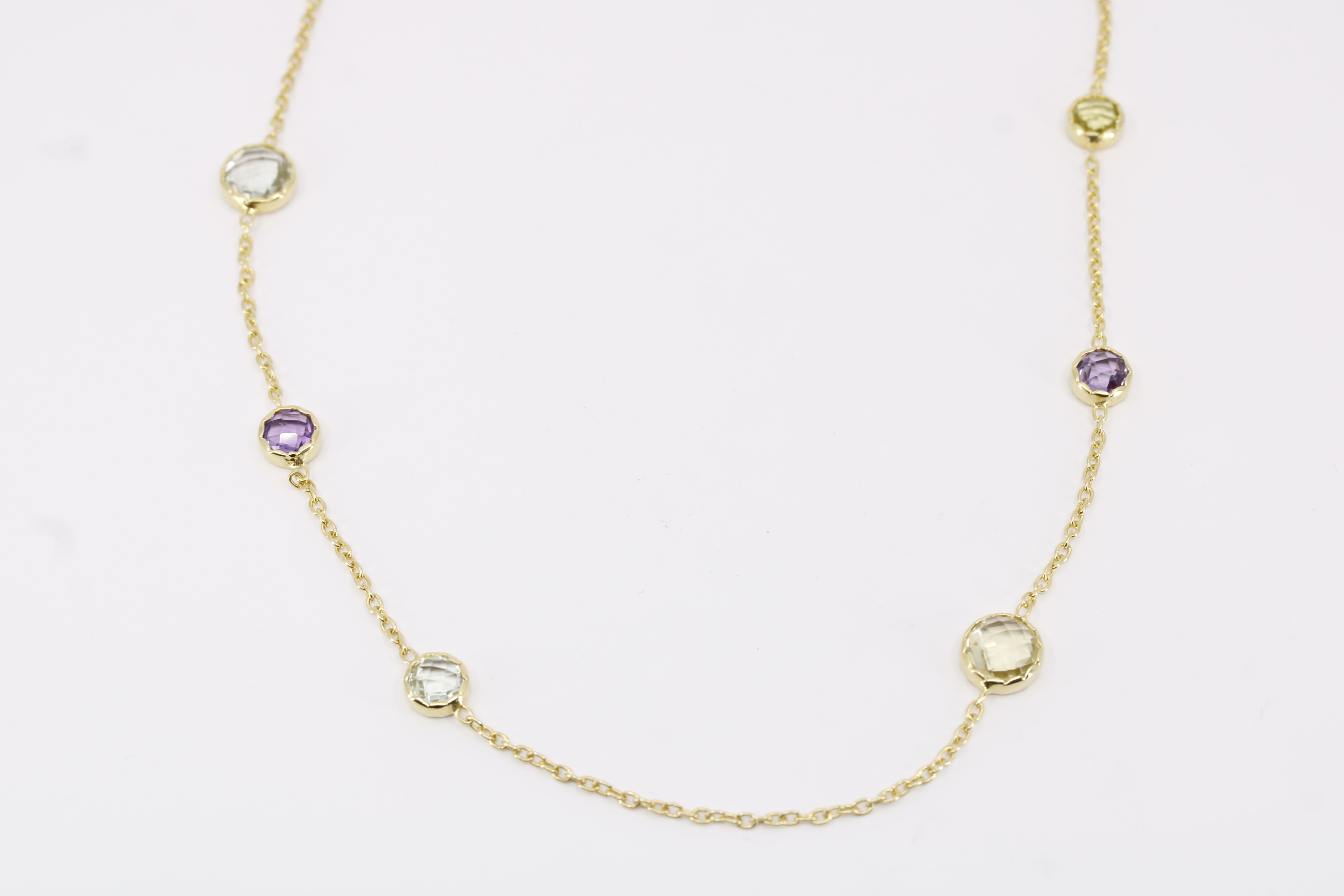 Il Gattopardo 18K Gold Vermeil Station Necklace with Amethyst, Green Amethyst and Lemon Quartz