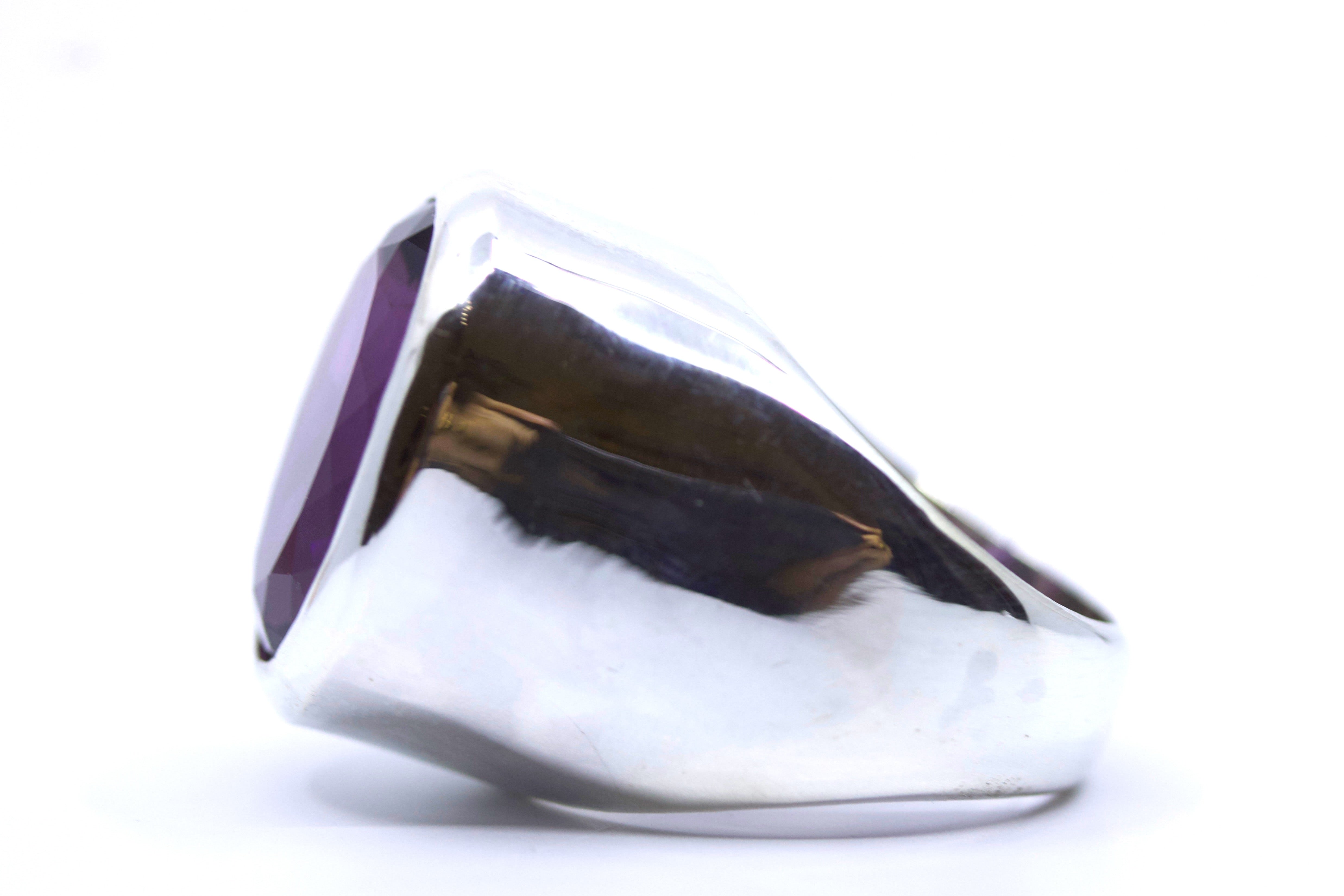 HIMALAYA Sterling Silver Medium Bold Bezel Ring with Amethyst